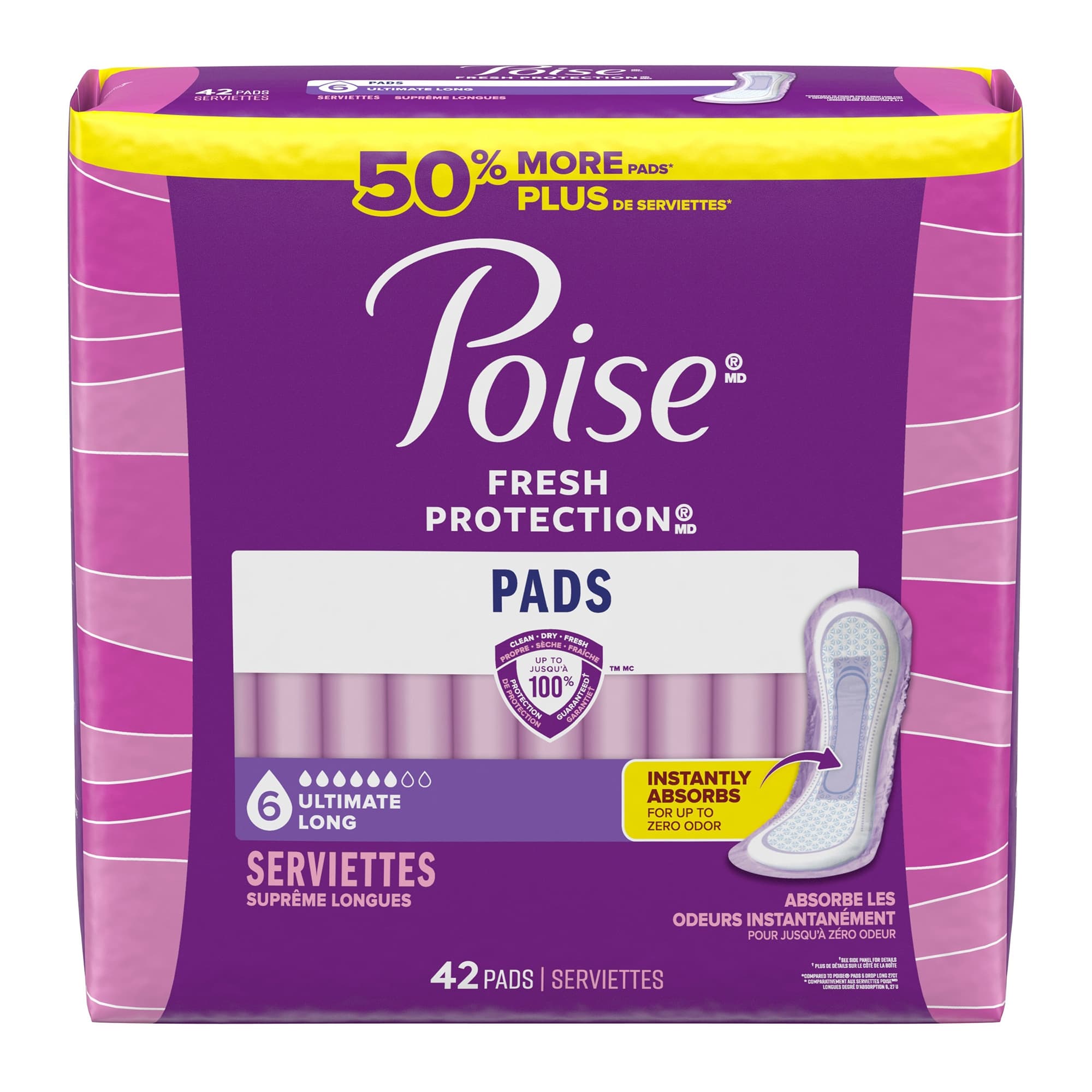 Poise Fresh Protection Pads, Long, Ultimate Absorbency - Case of 84 - Image 1
