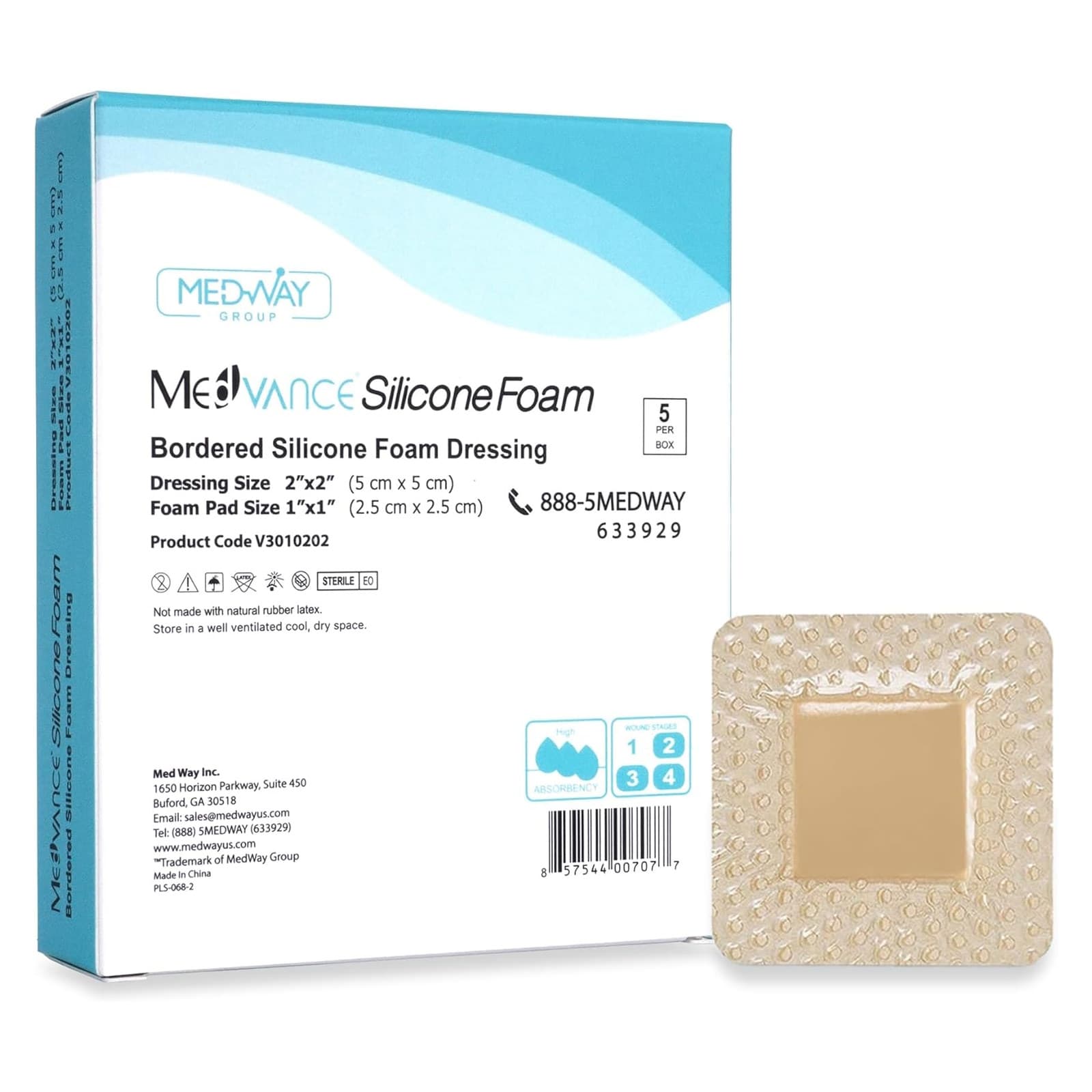 MedVance Bordered Silicone 2 x 2 Inch Foam Dressing, 1 x 1 Inch Pad - Box of 5 - Image 1
