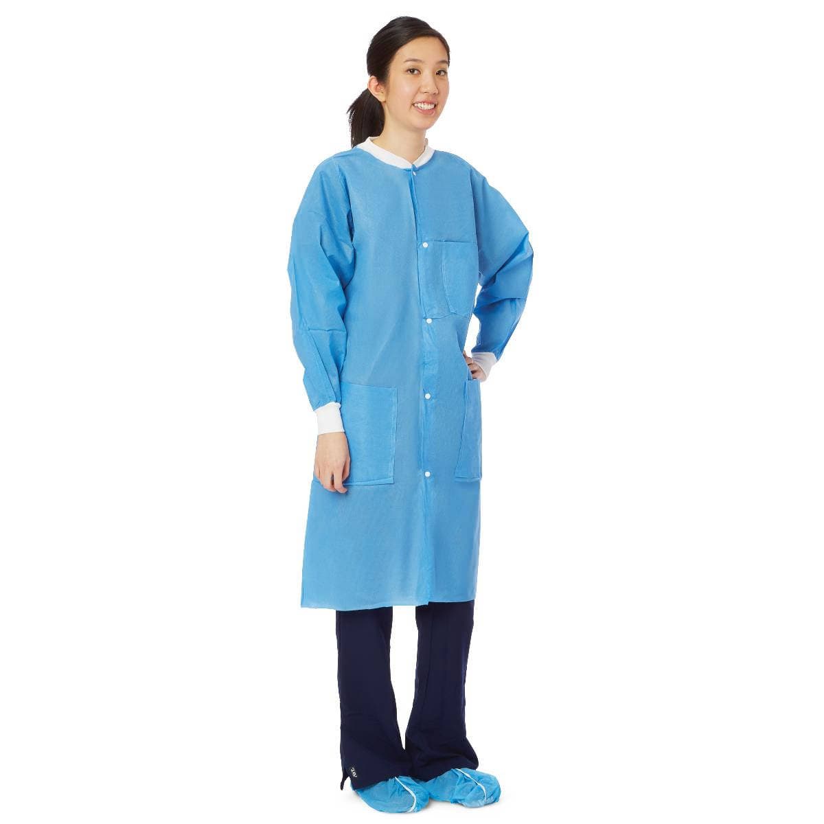Medline Disposable Multilayer Lab Coats Knit Cuffs and Collar - Image 2