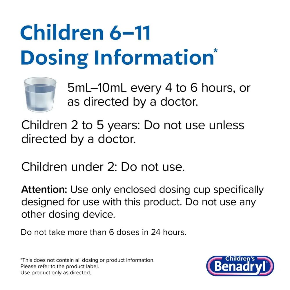 Children’s BENADRYL Dye-Free Allergy Liquid, 4 oz - Each - Image 4