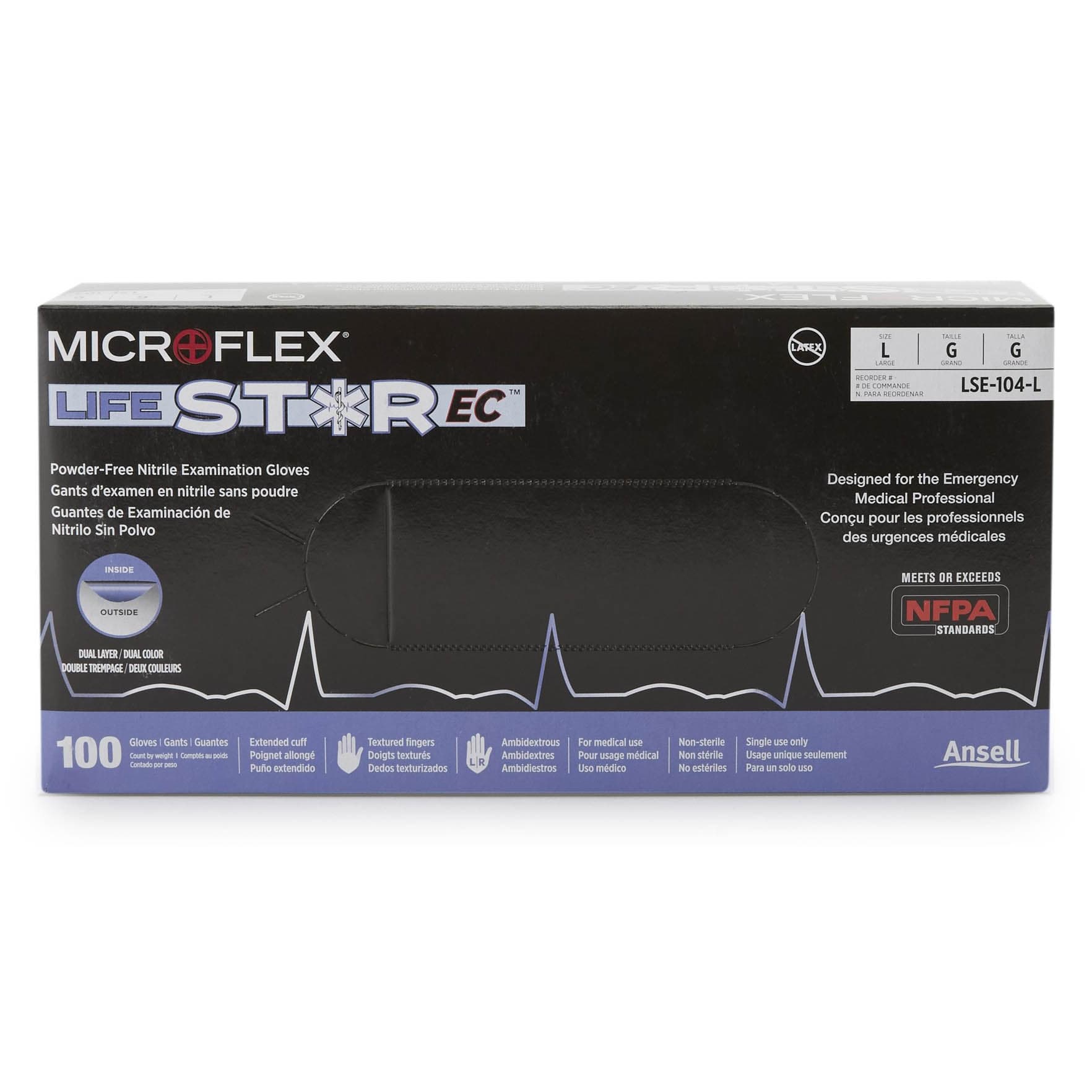 Microflex Medical LifeStar EC Nitrile Exam Gloves, Large - Box of 100 - Image 1