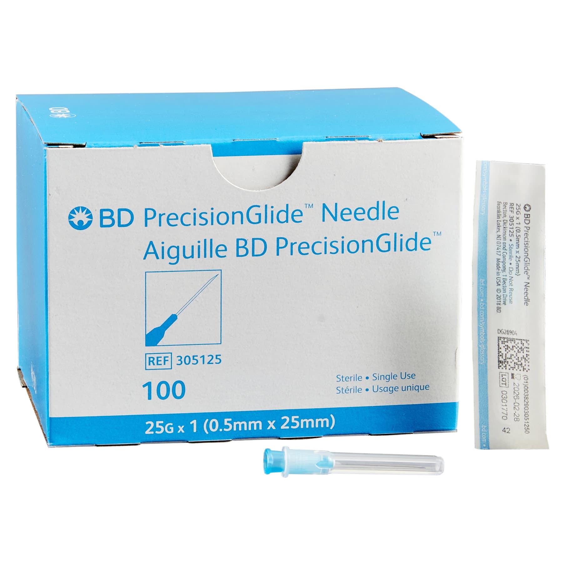 BD Regular Bevel Conventional Hypodermic Needle, 25 Gauge, 1 Inch - Box of 100 - Image 1