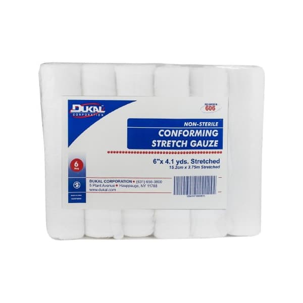 Dukal Conforming Bandage White 8-Ply Roll Shape NonSterile, 6 Inch x 4-1/10 Yard - Bag of 6 - Image 1