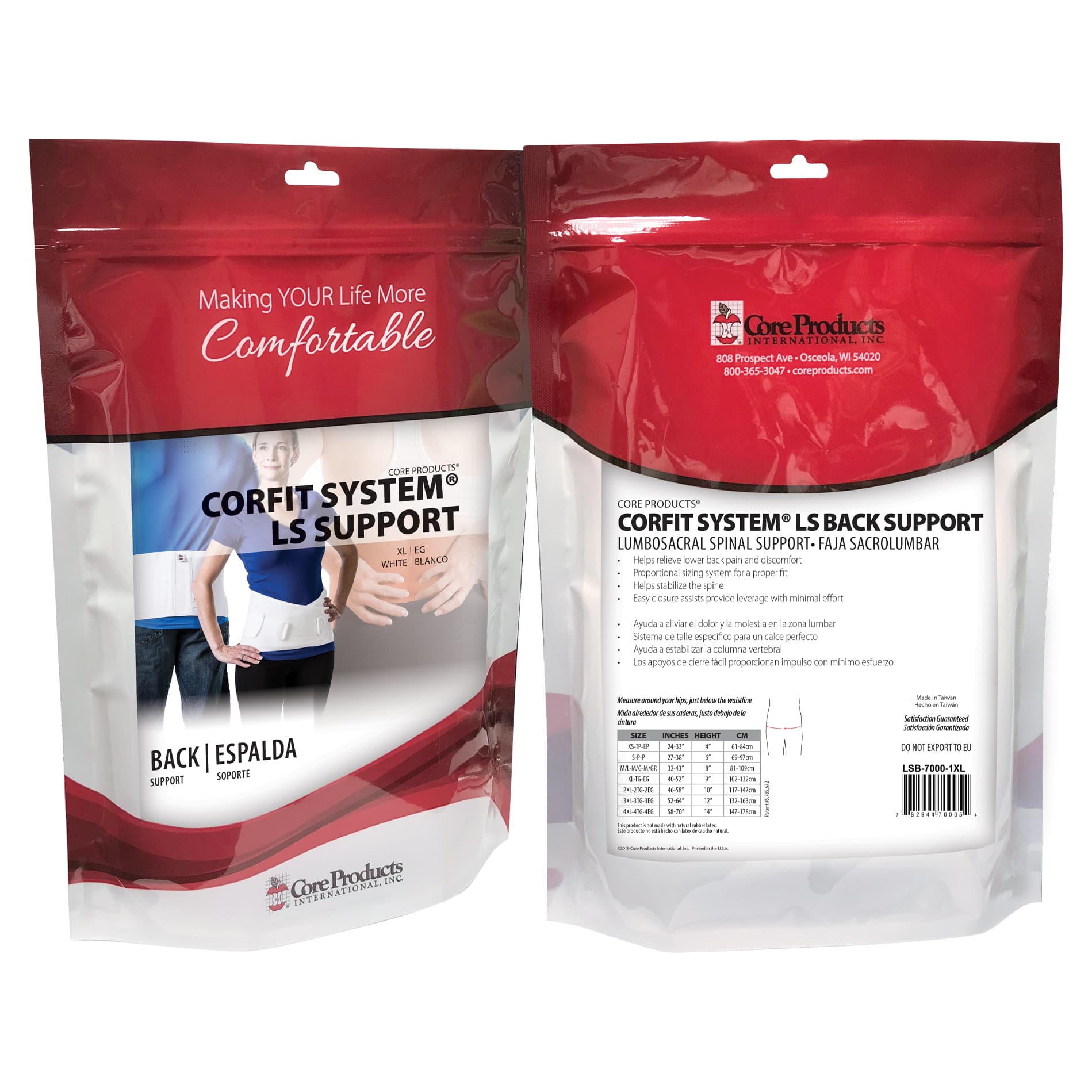Core CorFit System LS Back Support, 4X-Large, White - Image 1