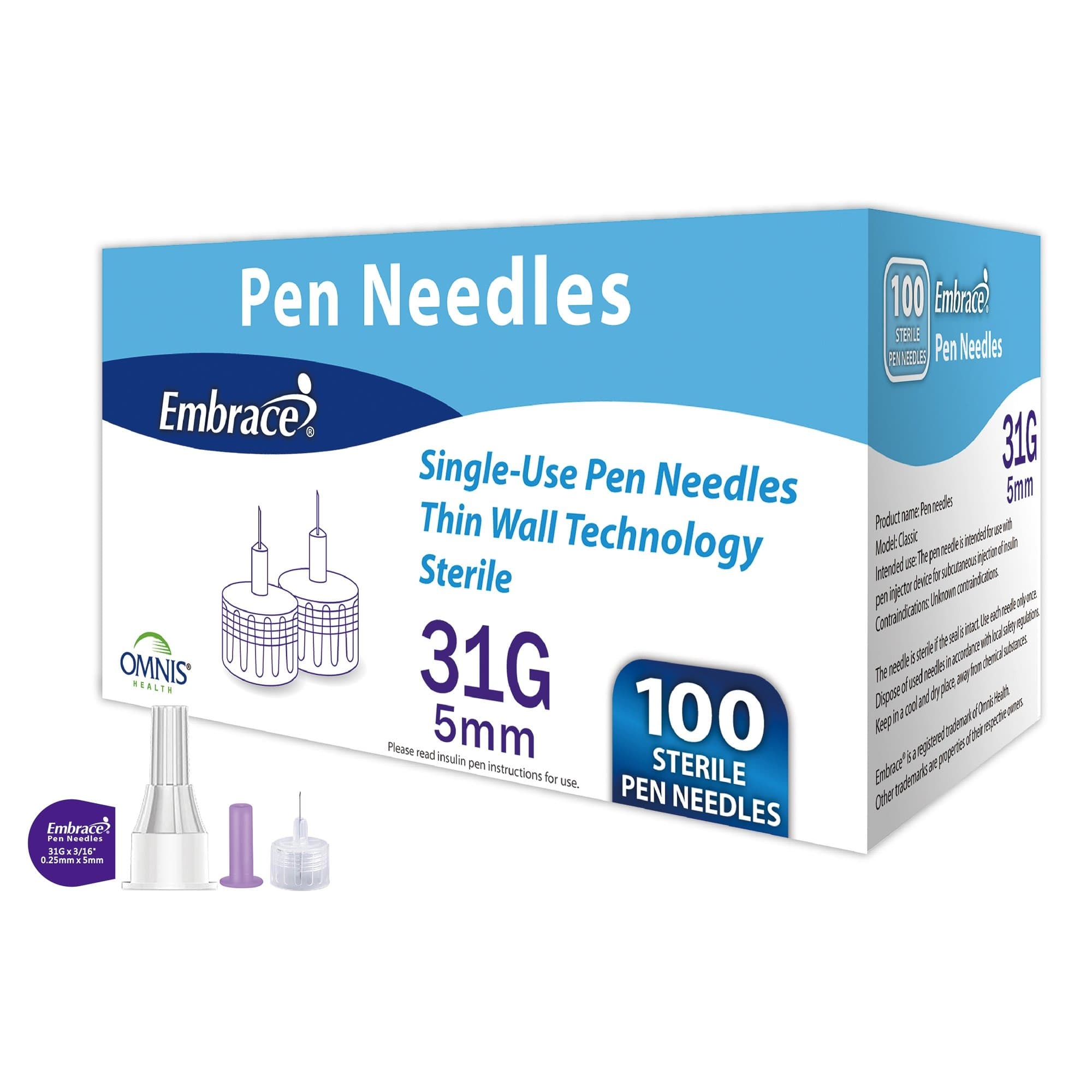 Embrace Safety Insulin Pen Needle, 31 Gauge, 5 mm - Case of 2000 - Image 1