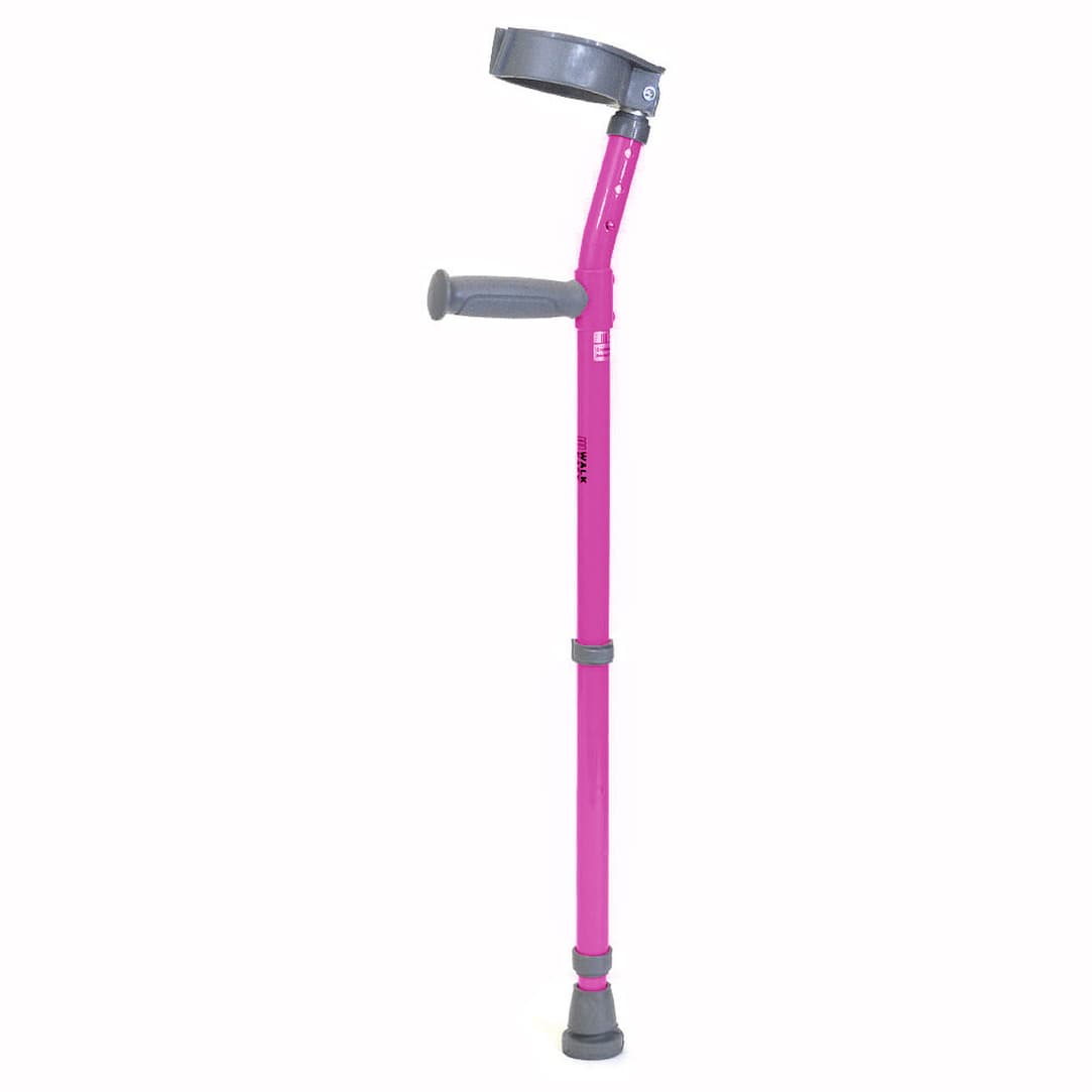 Walk Easy youth forearm height adjustable crutches with 3.5" full cuff (pair) - Neon pink - Image 1