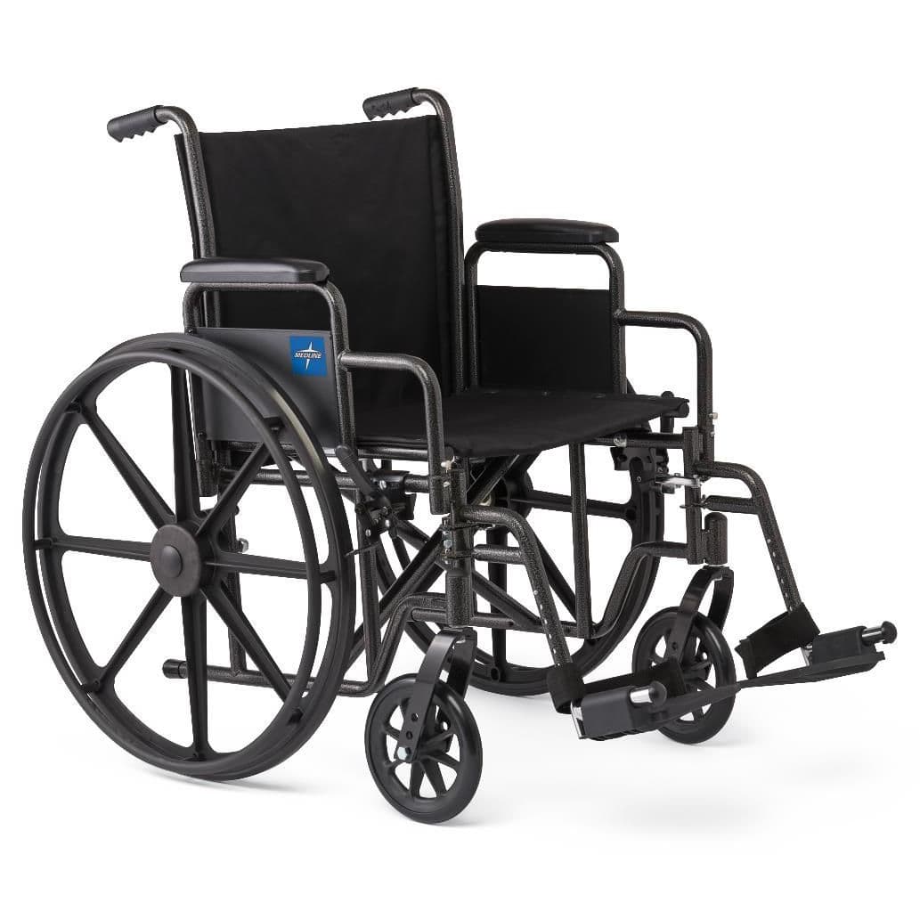 Medline Guardian K1 standard wheelchair 16"W x 16"D Seat Nylon with Swing-Back Desk-Length Arms and Elevating Leg Rests - Image 1