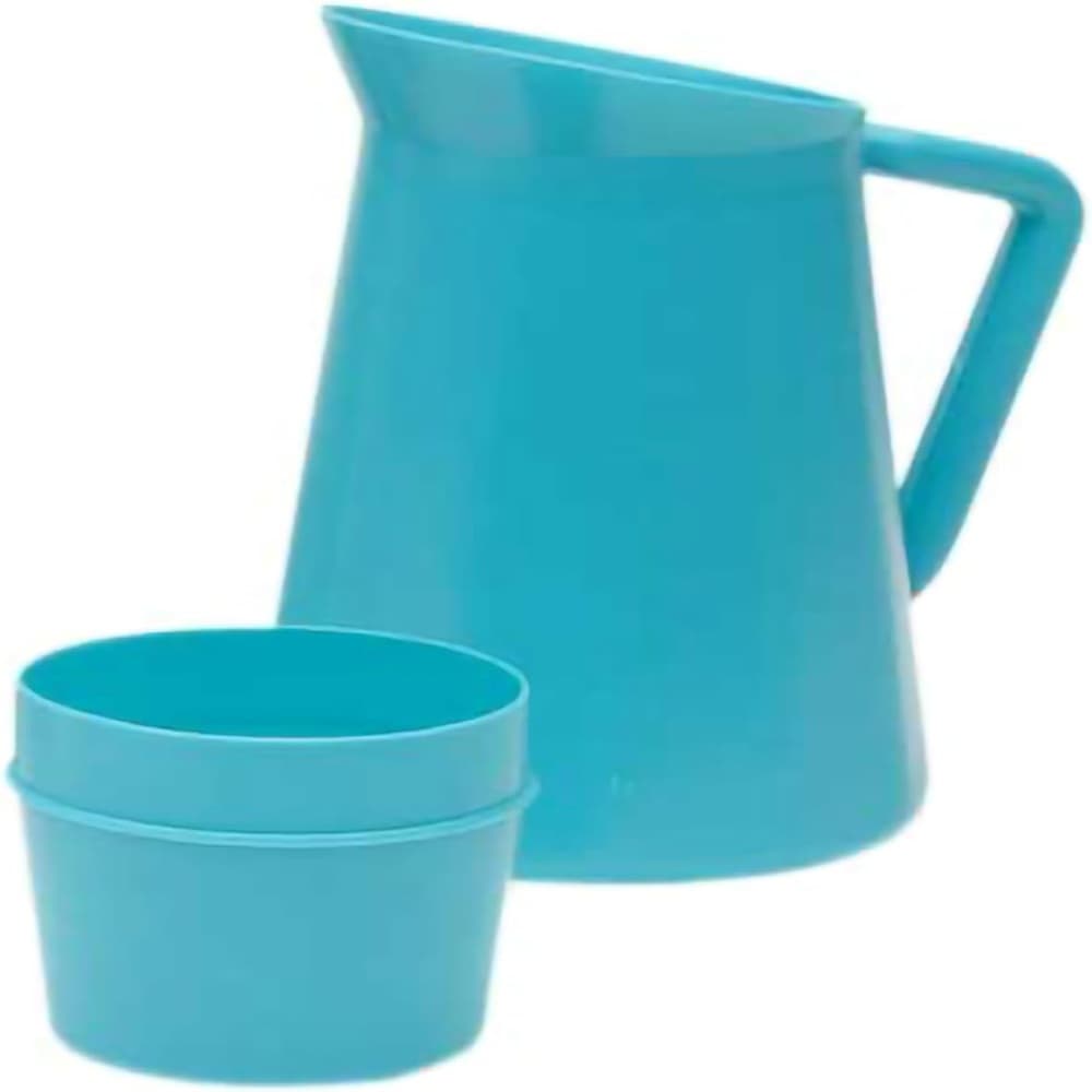 Medegen Bedside Pitcher, 32 oz w/ Cup Cover, Blue, 9 oz - Case of 12 - Image 1