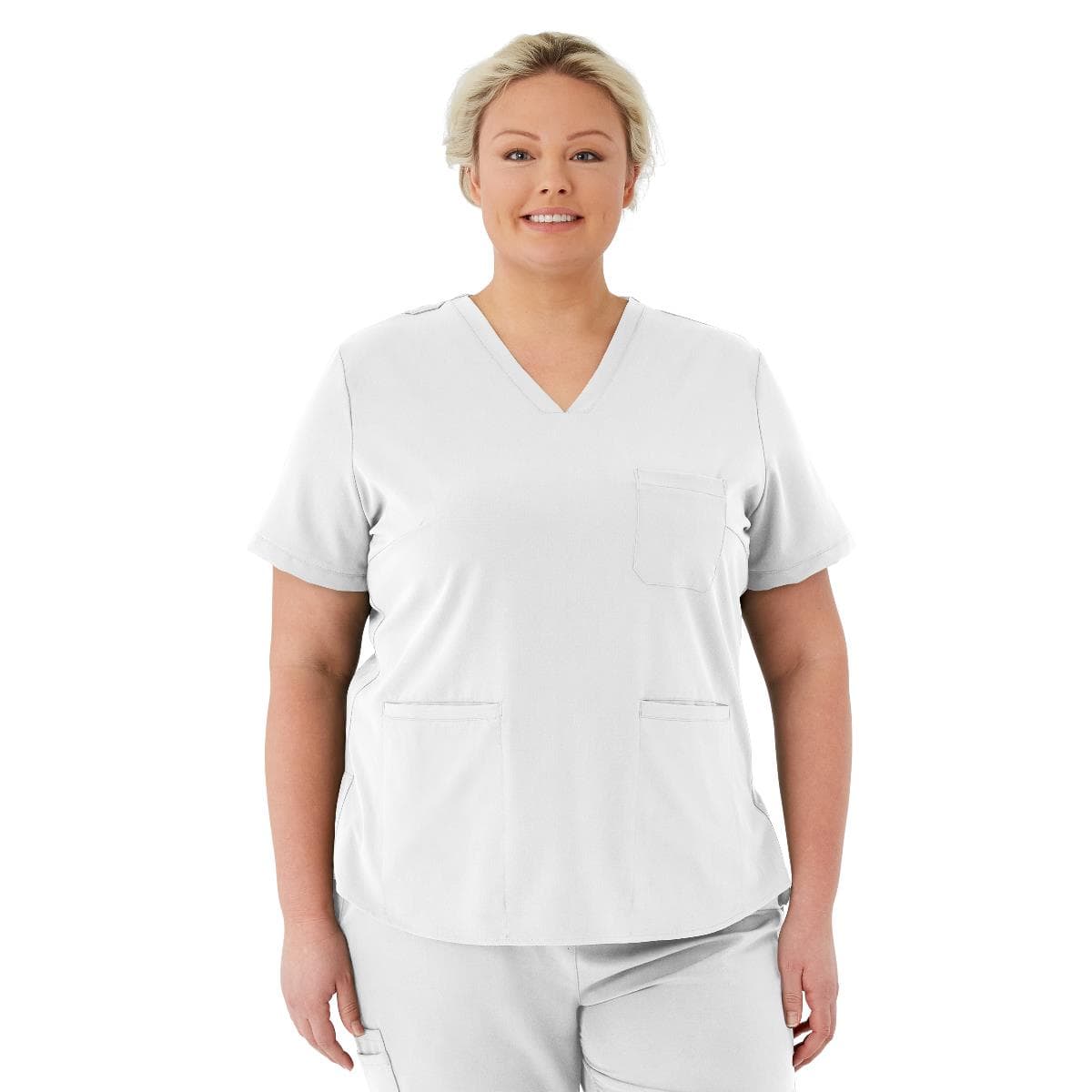 Medline Lexington AVE Women's V-Neck Scrub Tops with 3 Pockets, White, 3XLarge - Image 1
