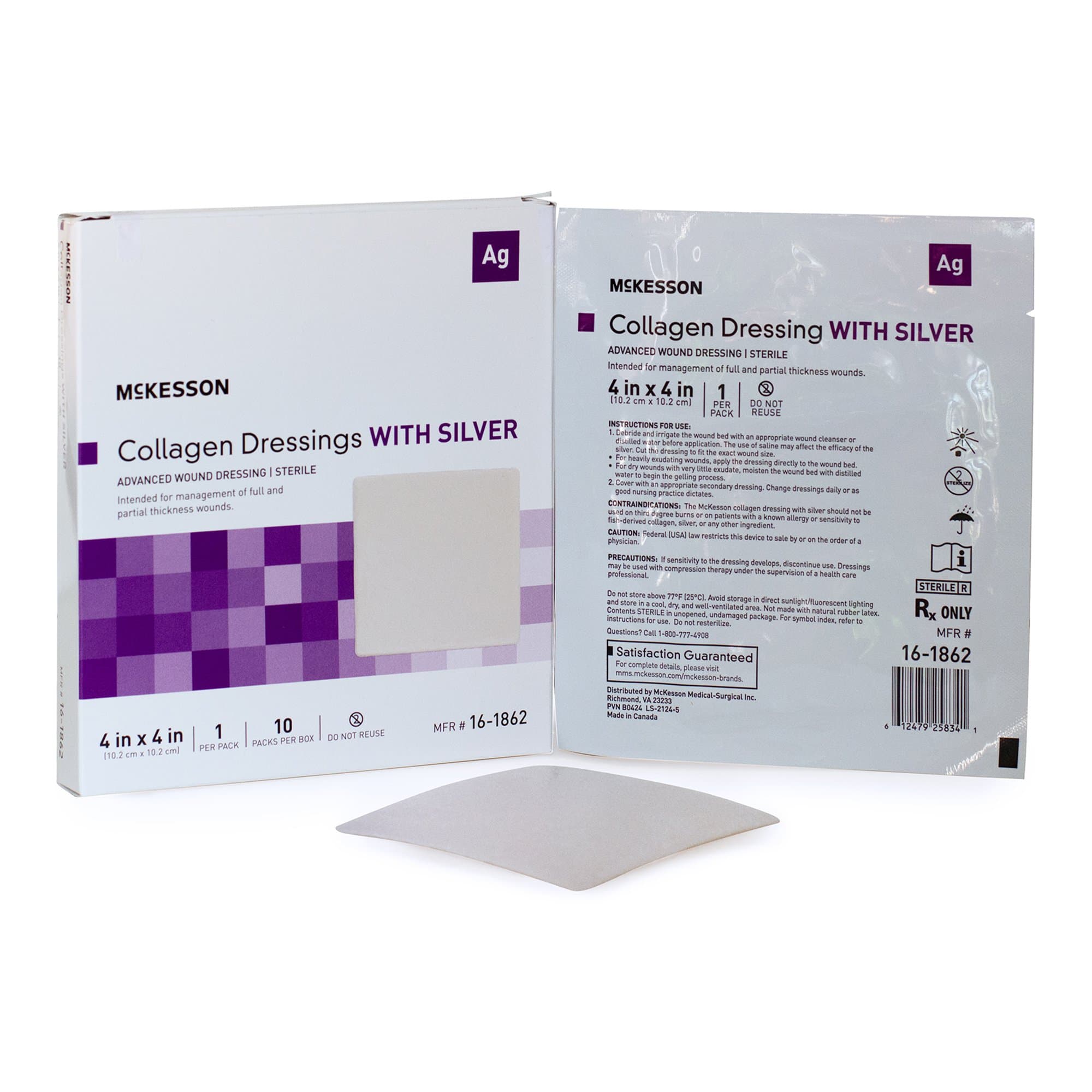 McKesson Silver Collagen Dressing 4 x 4 Inch Rectangle Sterile - Case of 100 - Image 1