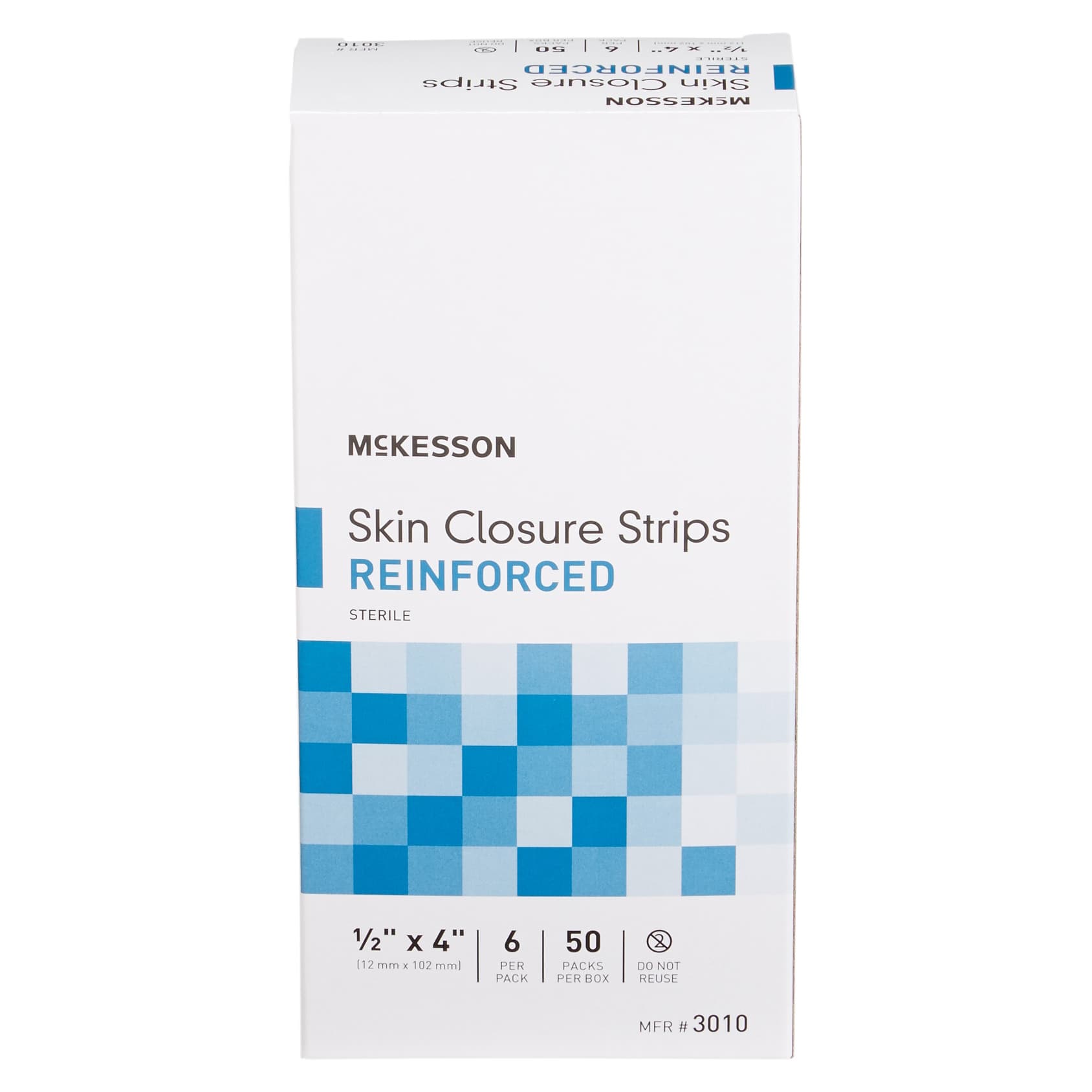 McKesson Skin Closure Strip Sterile, White, 1/2 x 4 Inch, Reinforced Strip - Package of 6 - Image 1