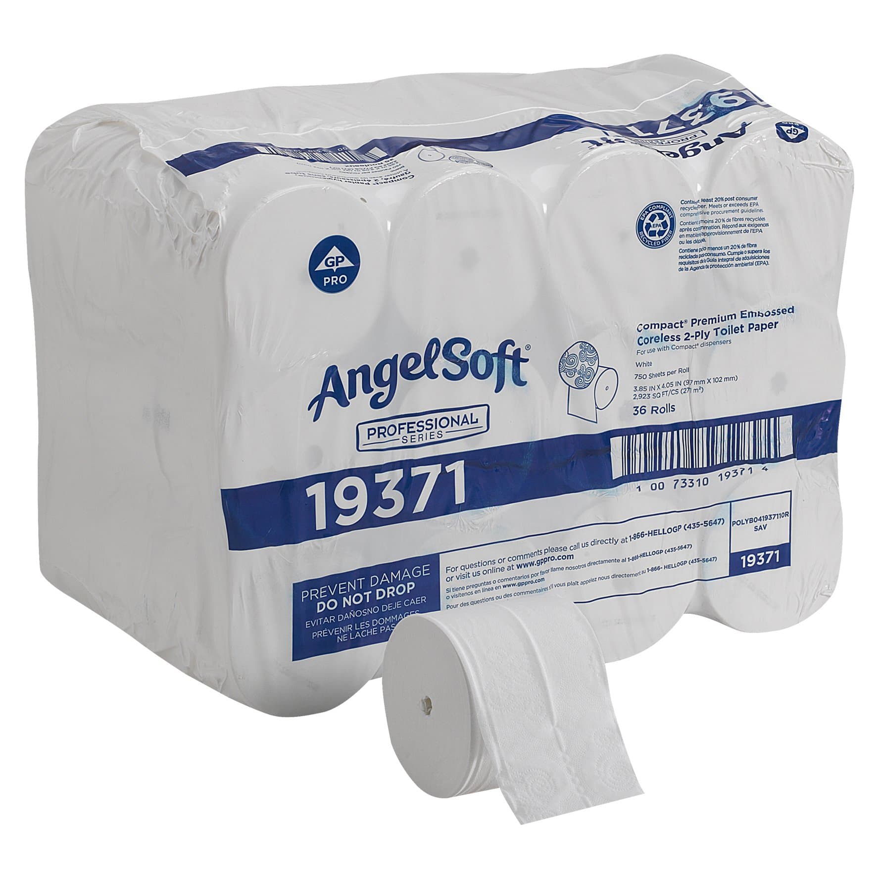 Angel Soft Professional Series Toilet Tissue 2-Ply Standard Size Coreless Roll, White, 3-4/5 x 4-1/20 Inch - Case of 36 - Image 1