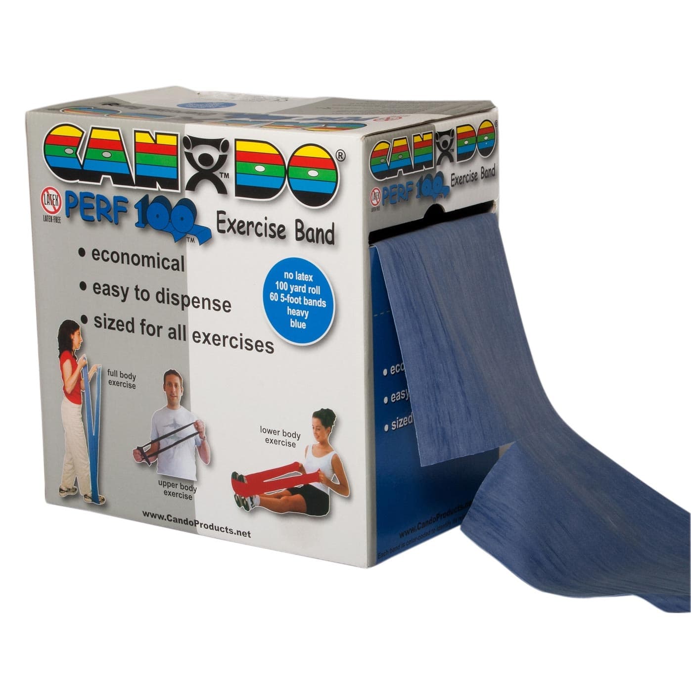 CanDo Latex Free Exercise Band, 100 Yard Perf 100 Roll, Blue, Heavy - Image 1