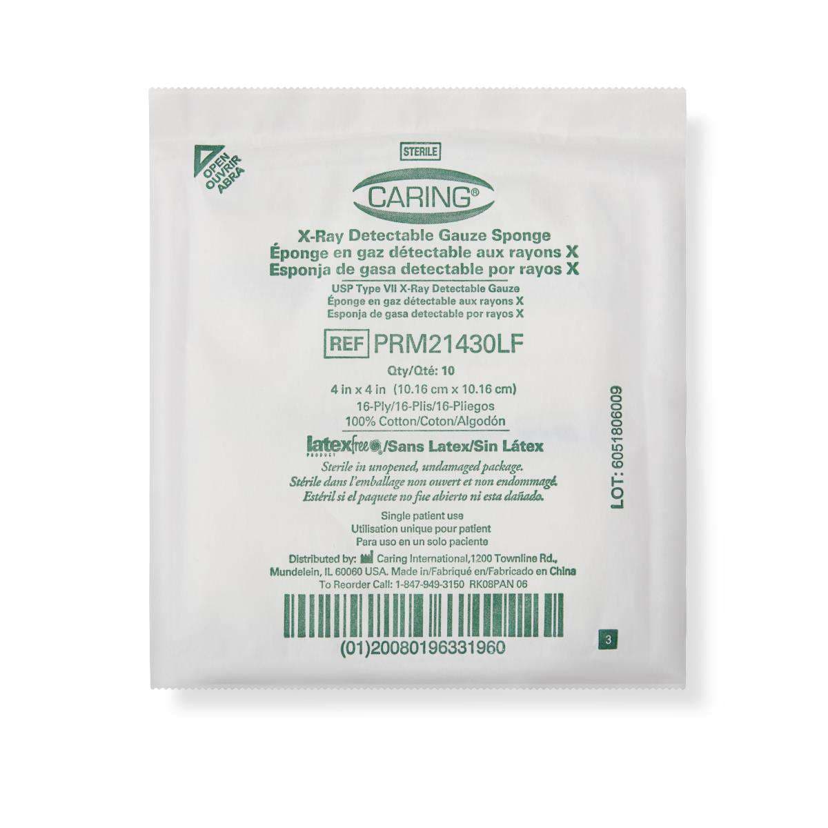 Medline Sterile 100% Cotton X-ray Detectable Gauze Sponges, 16-Ply, 4" x 4" - Case of 1350 - Image 1