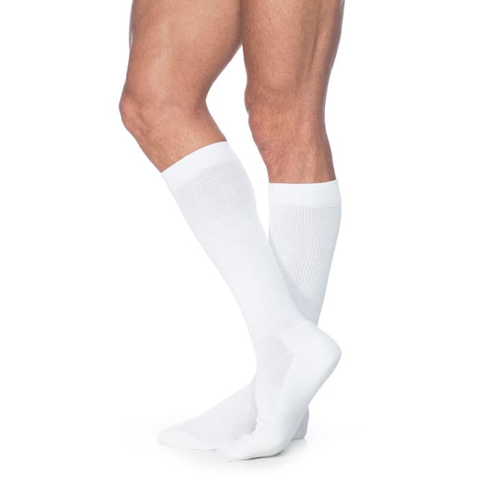 Sigvaris Motion Cushioned Cotton Calf High Compression Socks 20-30 mmHg Men, Large-Short, White - Pair - Image 1