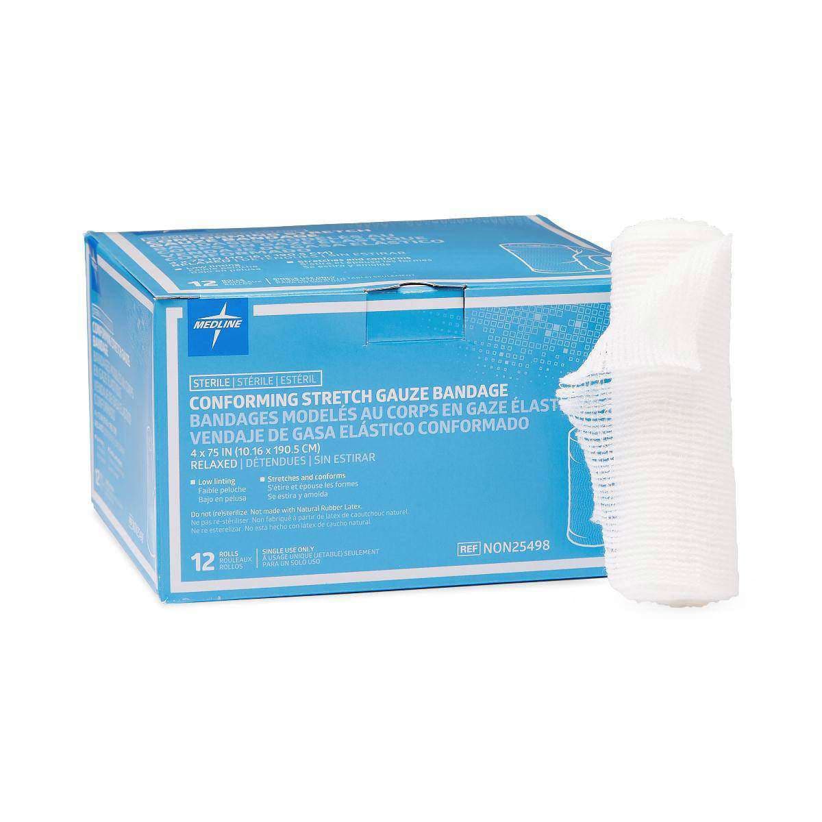Medline Sterile Conforming Stretch Gauze Bandage, 4 Inch x 4-1/10 Yard - Case of 96 - Image 1
