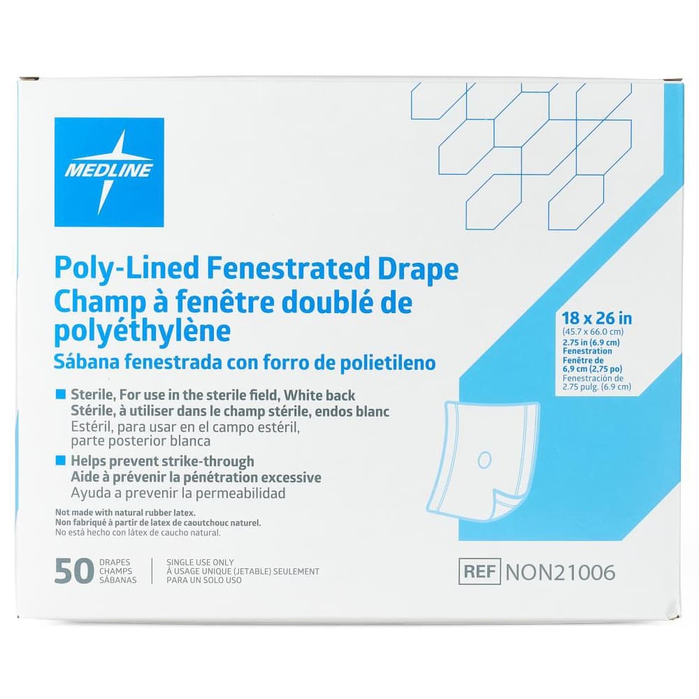 Medline Sterile Disposable Drape with 2.75 Inch Fenestration, 18 x 26 Inch - Case of 300 - Image 1