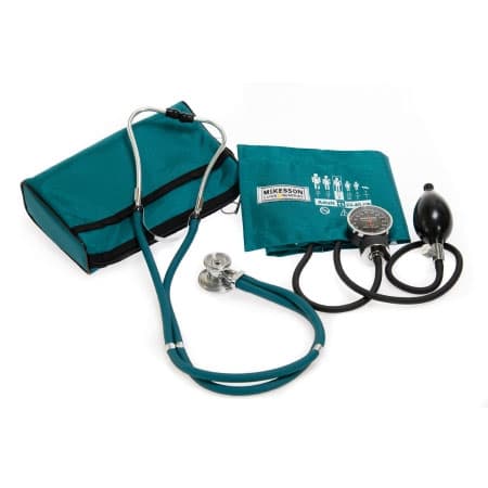 McKesson Aneroid Sphygmomanometer Combo Kit with Cuff and Stethoscope, Teal Green - Image 1