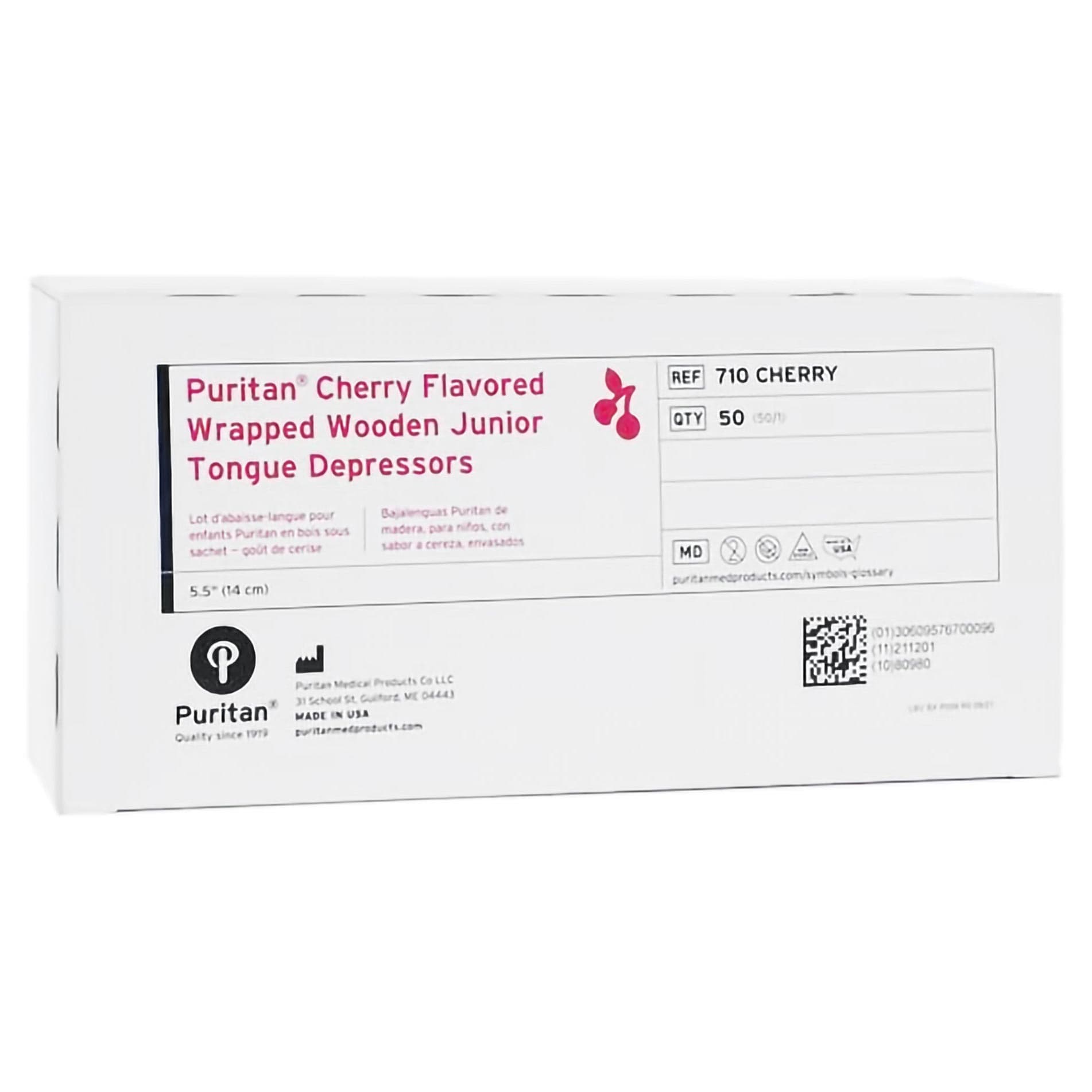 Puritan Junior Tongue Depressor, 5-1/2 Inch Length, Cherry Flavor - Box of 50 - Image 1