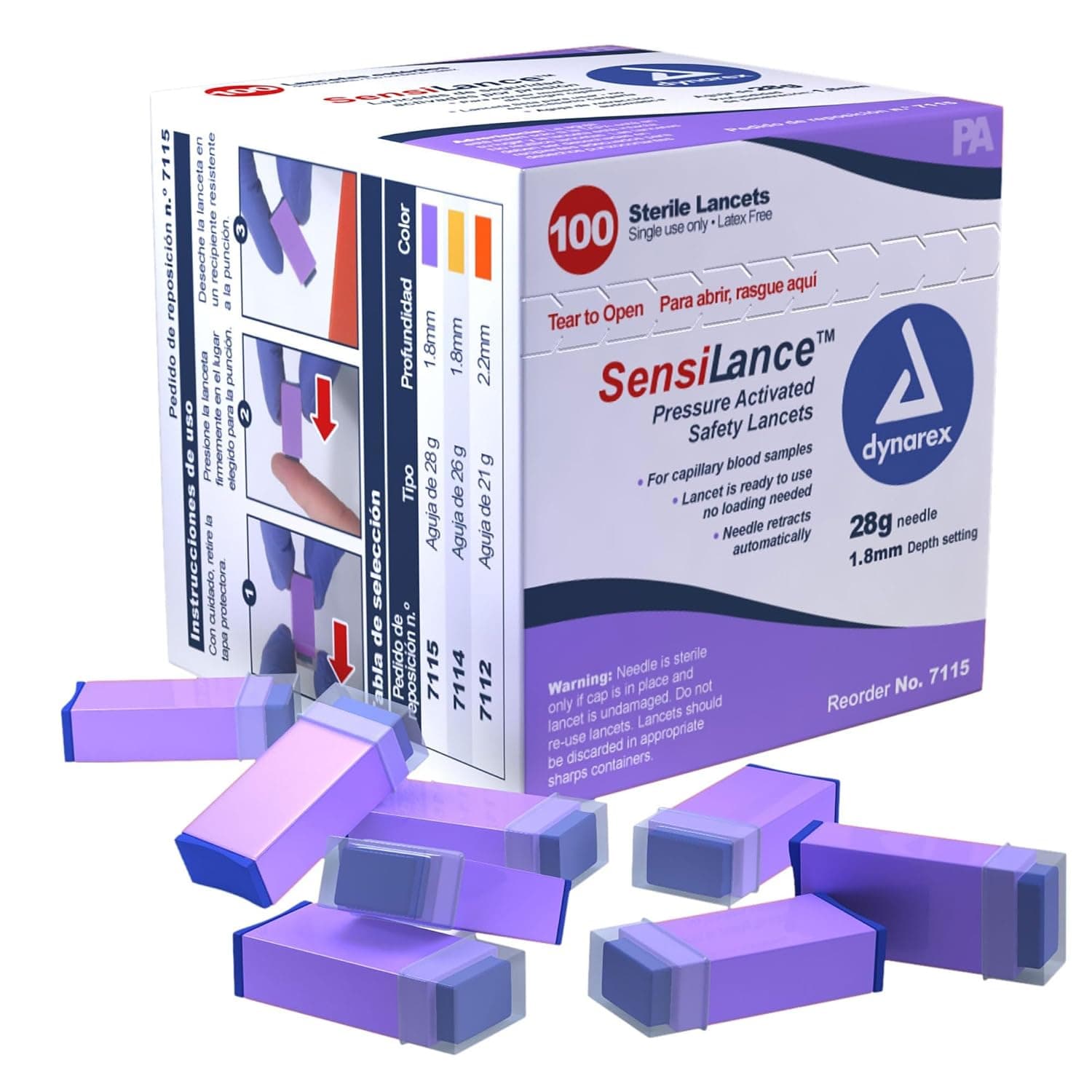 SensiLance Disposable Safety Lancet, 28 Gauge - Box of 100 - Image 1