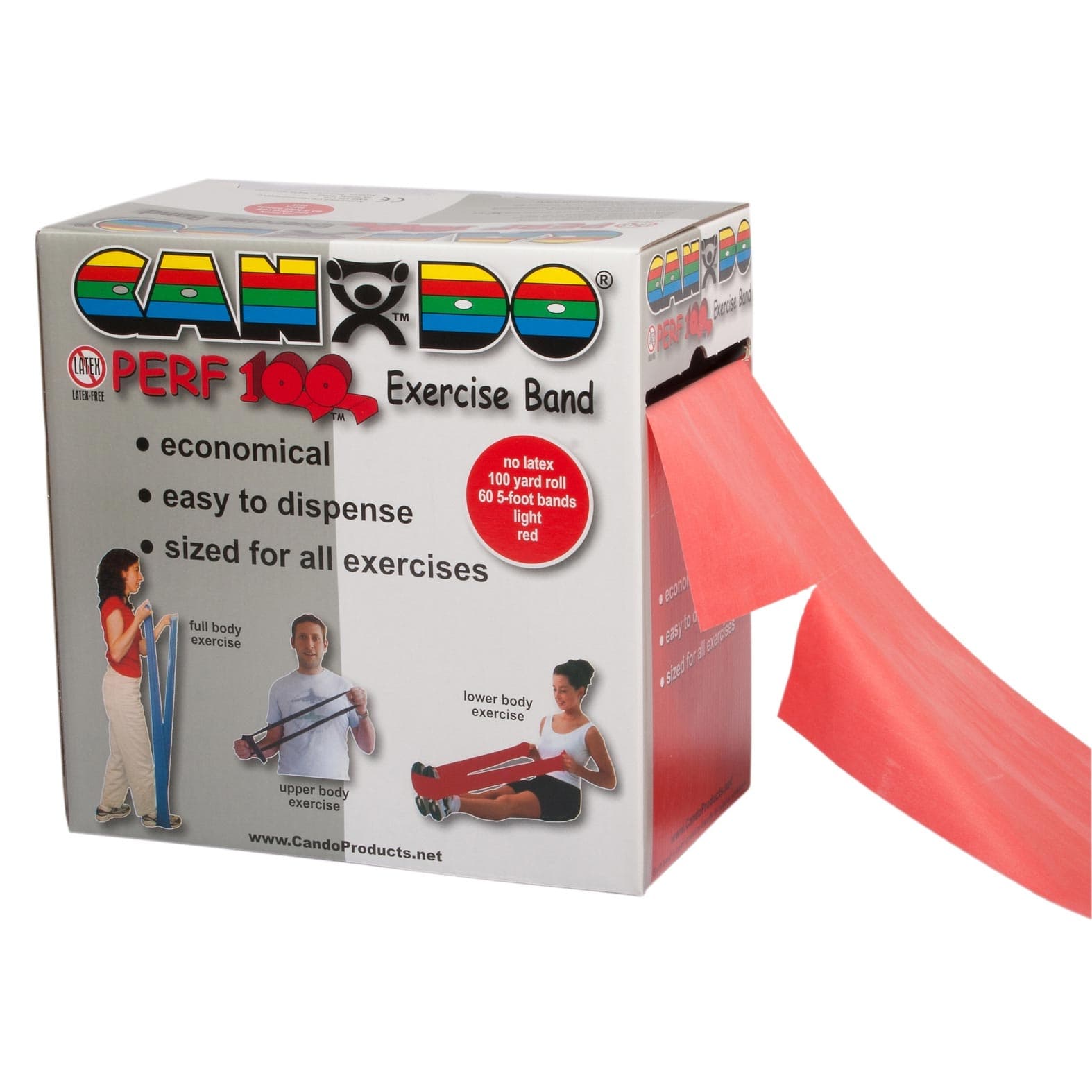 CanDo Latex Free Exercise Band, 100 Yard Perf 100 Roll, Red, Light - Image 1