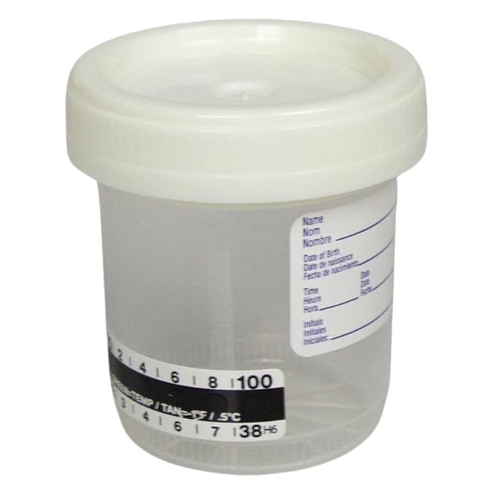 DuoClick Specimen Container with Temp. Strip, White Cap 90 ML x 53 MM - Case of 400 - Image 1
