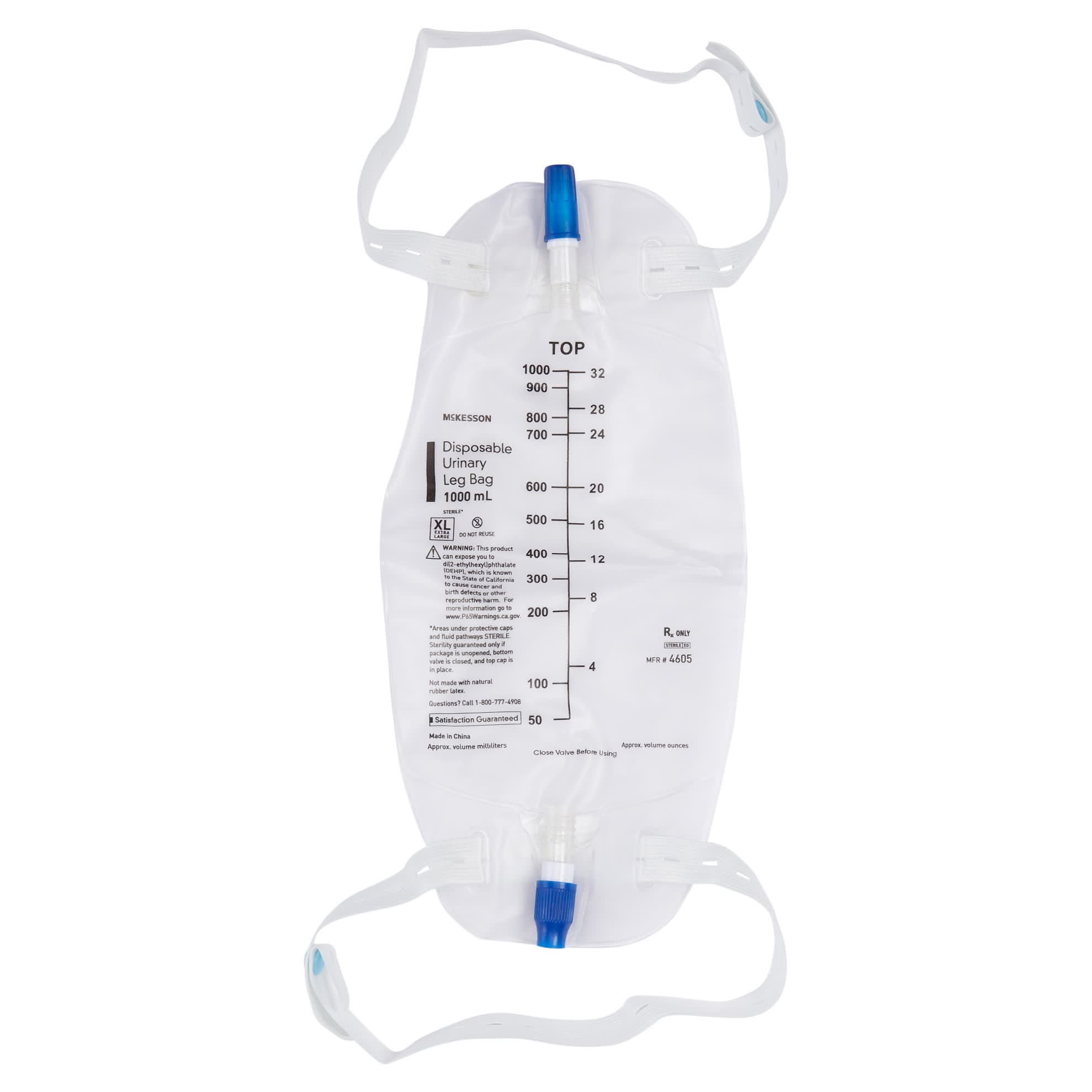 McKesson Disposable Urinary Leg Bag with Anti-Reflux Valve, 1000 mL - Case of 48 - Image 1