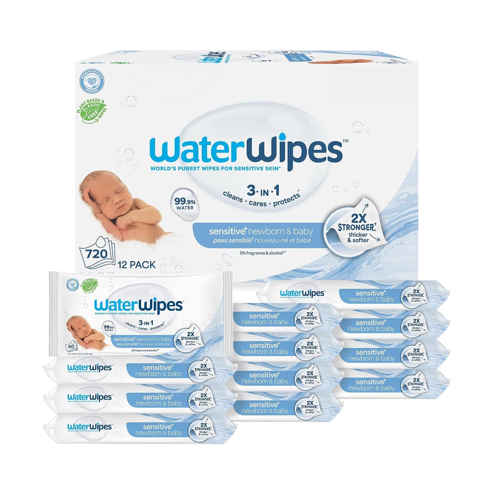 WaterWipes Sensitive New Born and Baby Wipes, 3 in 1 - Image 1