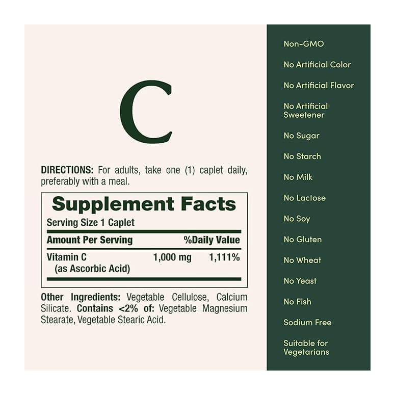 Nature's Bounty Vitamin C Caplets, 1000mg, 100 Count - Each - Image 3
