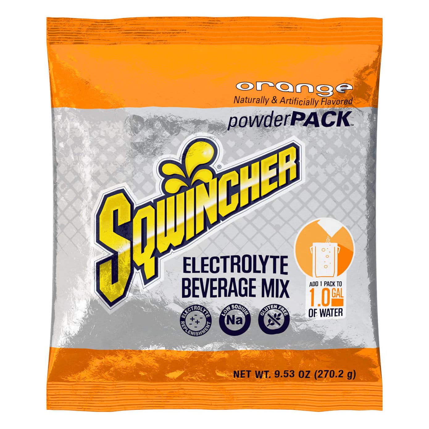 Sqwincher Powder Pack Electrolyte Drink Mix, Orange - Case of 80 - Image 1