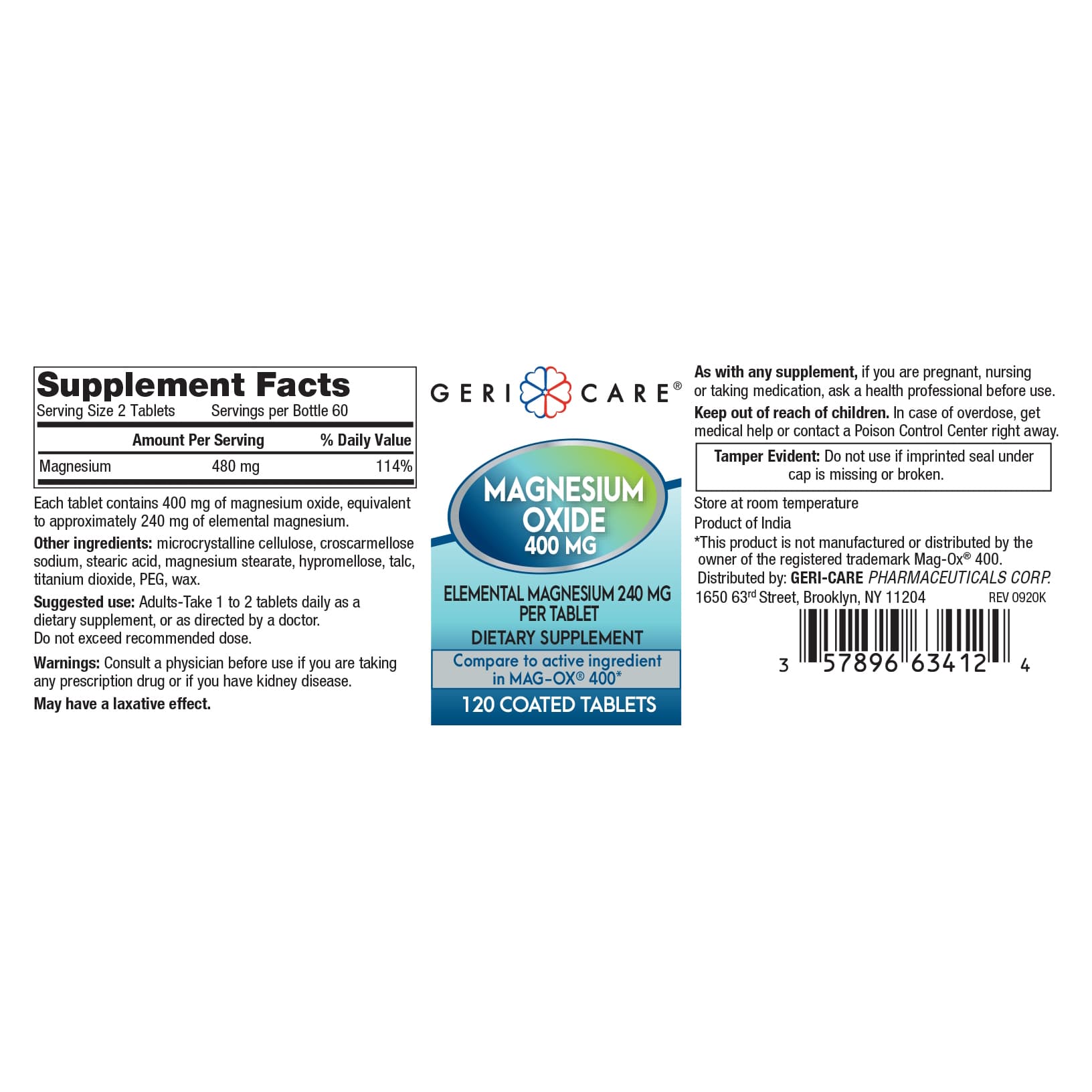Geri-Care Magnesium Oxide Mineral Supplement Tablet, 400 mg - Image 2