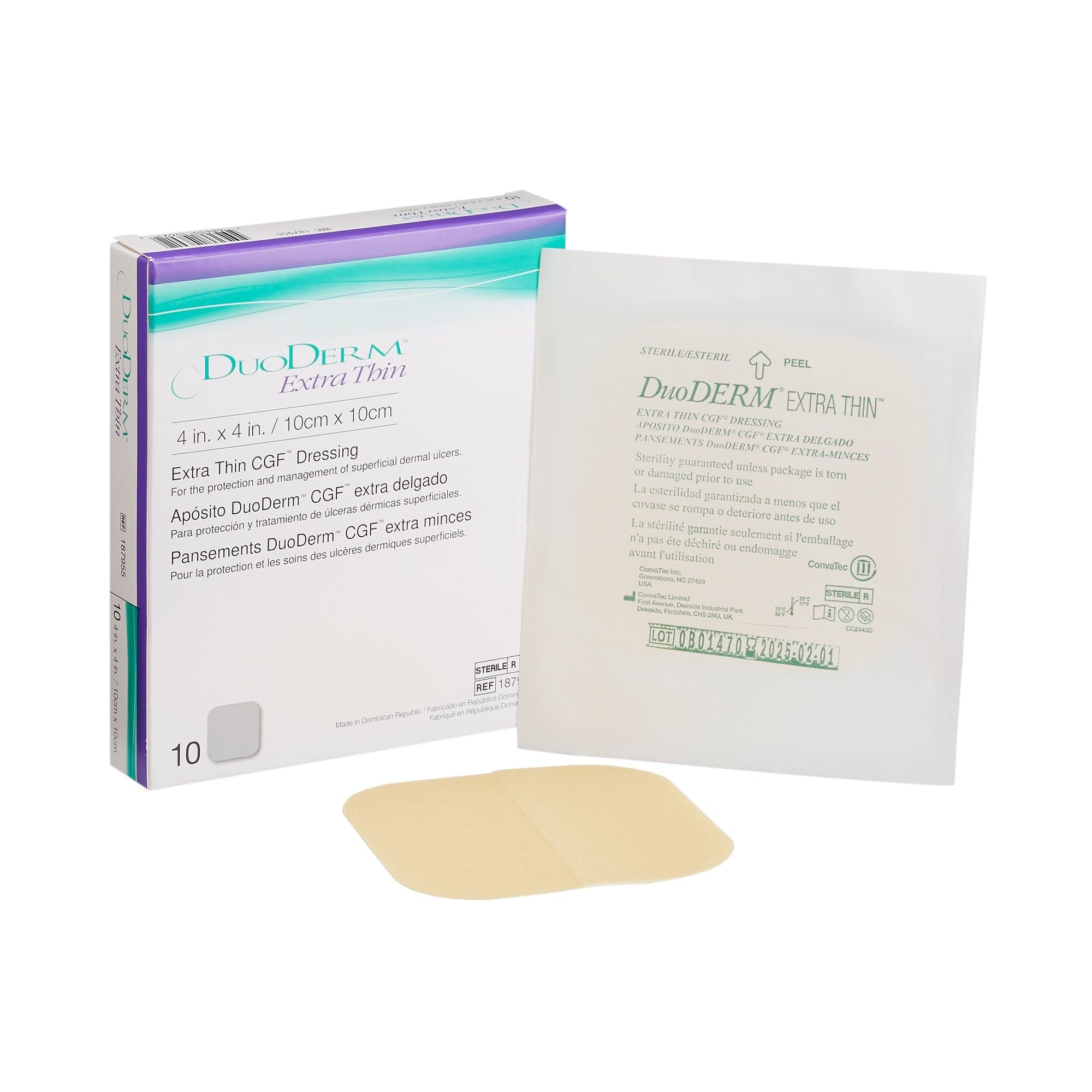 DuoDERM Extra Thin Hydrocolloid Dressing, Square, 4 x 4 Inch - Box of 10 - Image 1