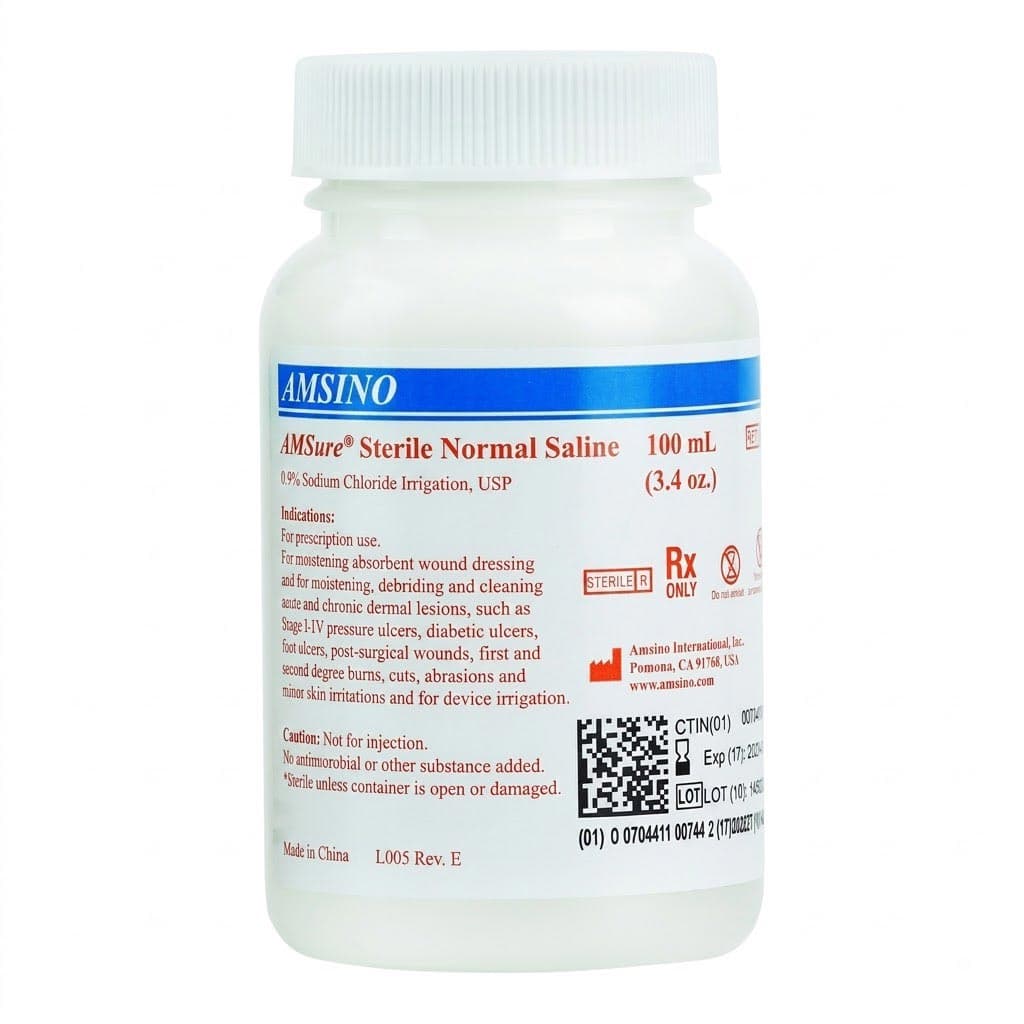 AMSure Sterile Saline for Wound Irrigation, 100 ml - Case of 48 - Image 1