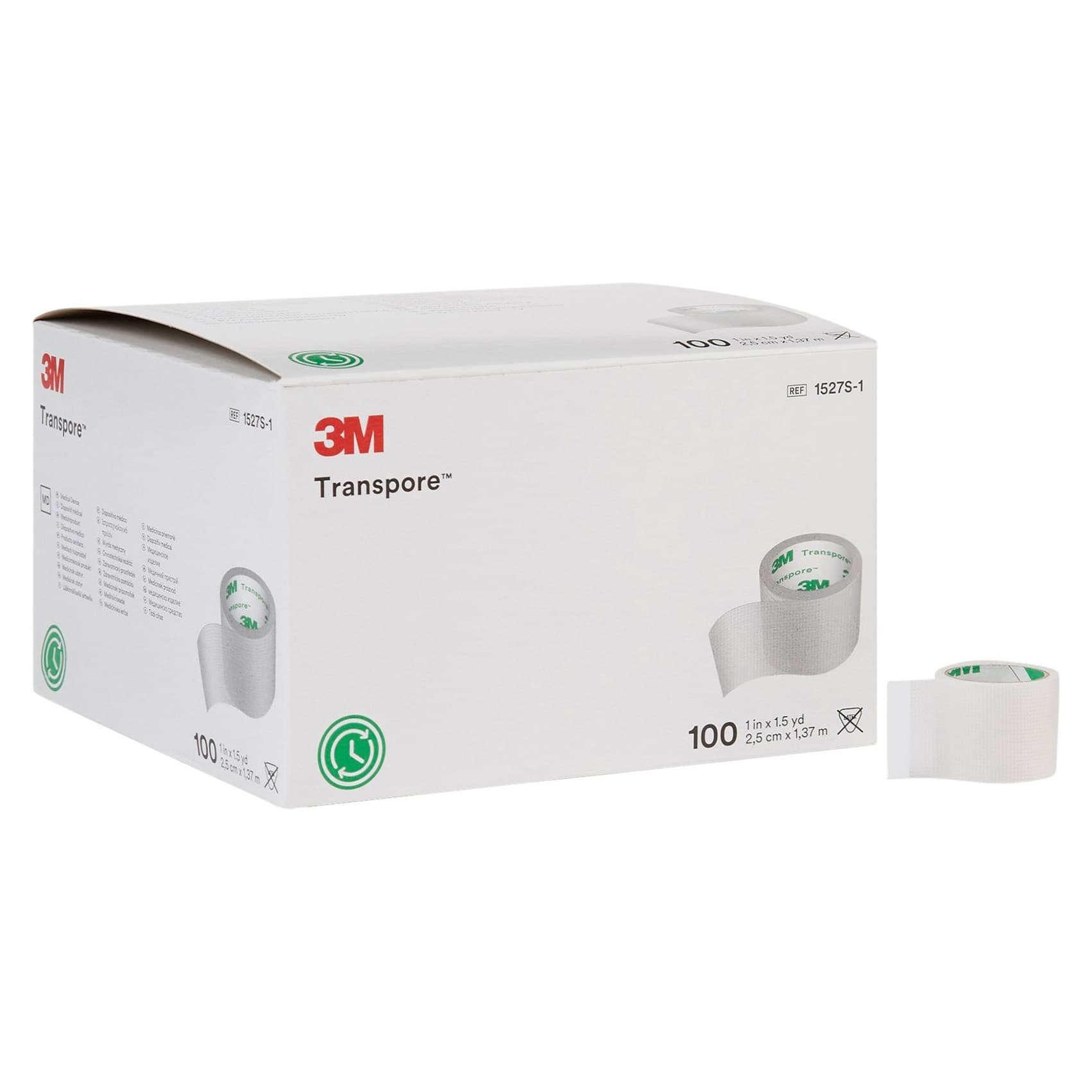 3M Transpore Waterproof Surgical Plastic Tape, 1 Inch x 1-1/2 Yard - Box of 100 - Image 1