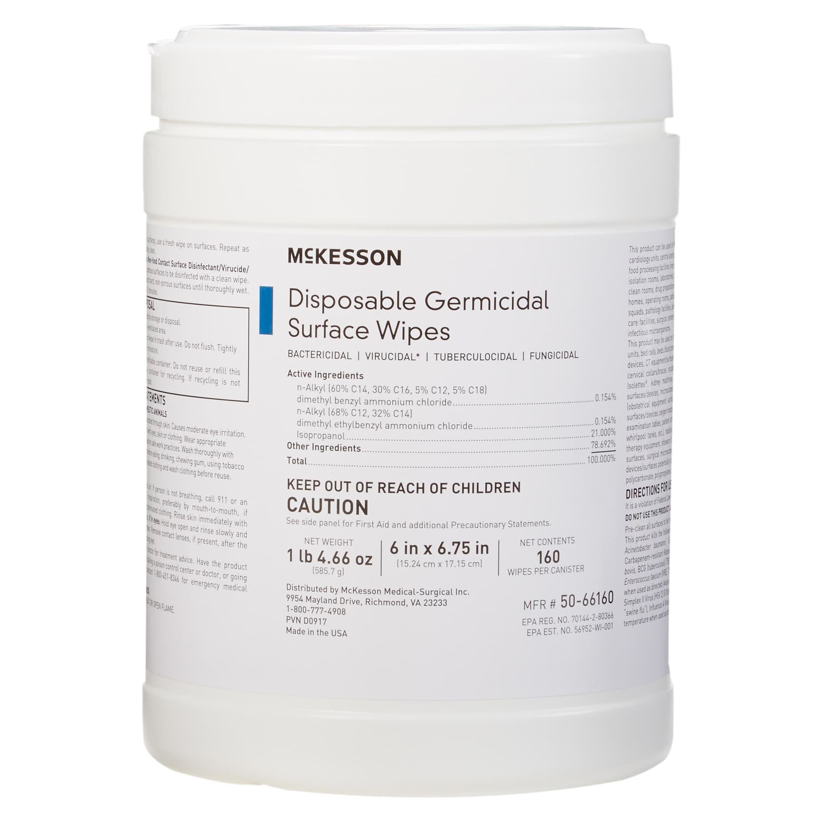 McKesson Disposable Germicidal Surface Wipes, Large - Box of 160 - Image 1