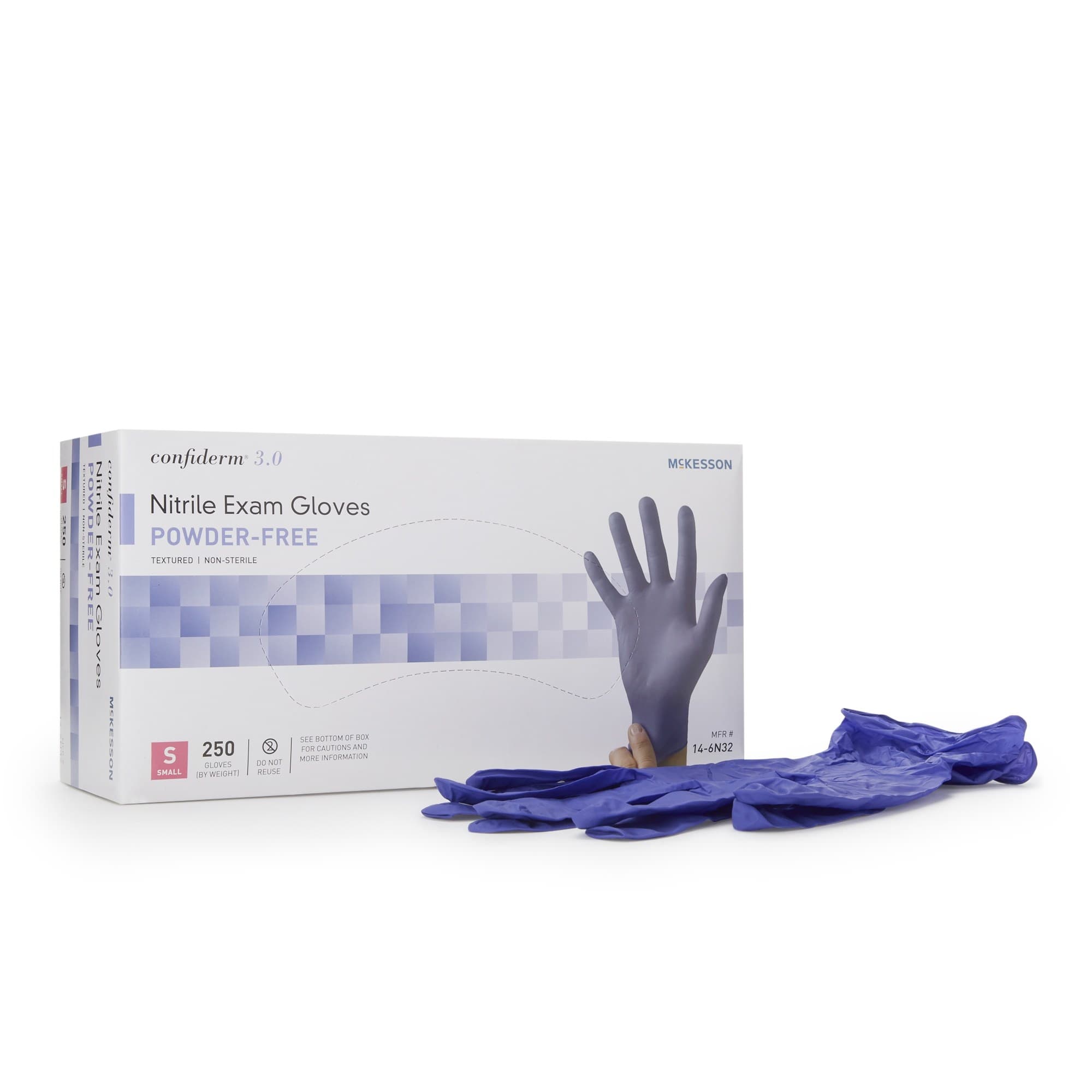 McKesson Confiderm 3.0 Nitrile Powder Free Exam Gloves, Blue, Small - Box of 250 - Image 1