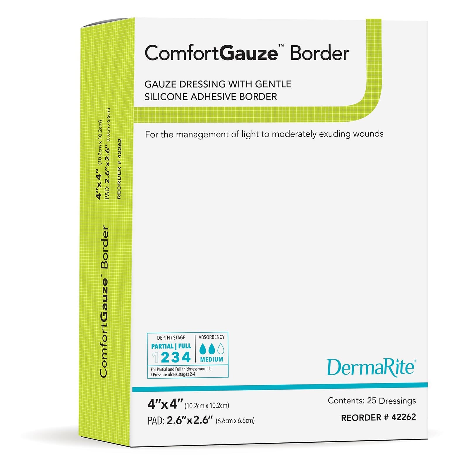 ComfortGauze Border Gauze Dressing with Silicone Adhesive Border, 4 x 4 Inch - Box of 25 - Image 1