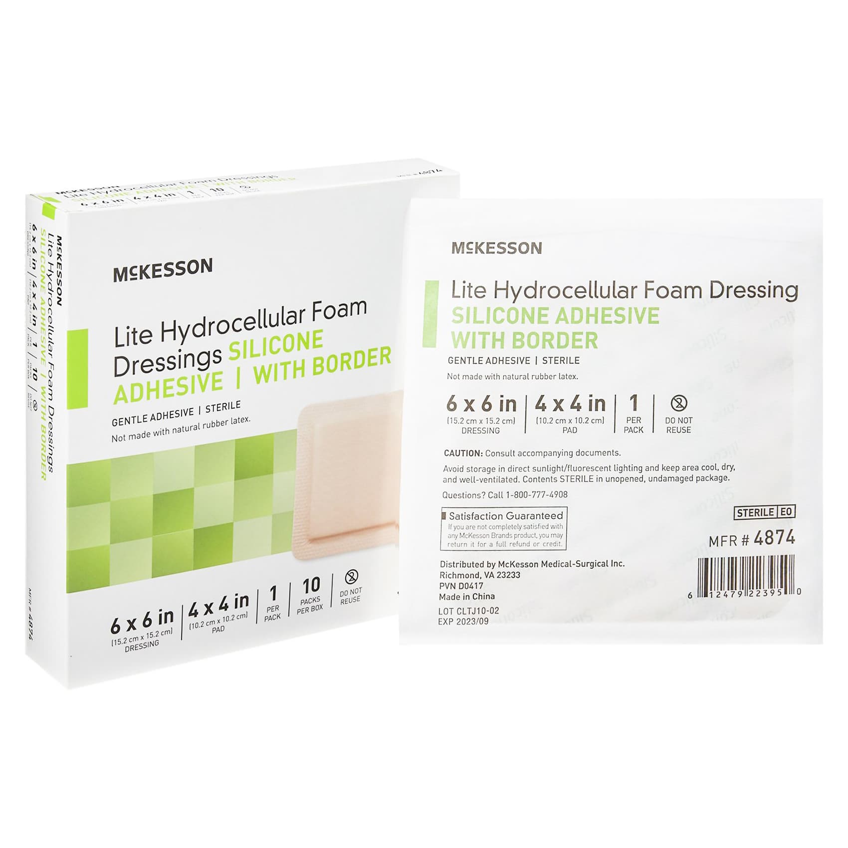 McKesson Lite Thin Silicone Foam Dressing, 6 x 6 Inch, 4 x 4 Inch Pad, Silicone Gel - Box of 10 - Image 1