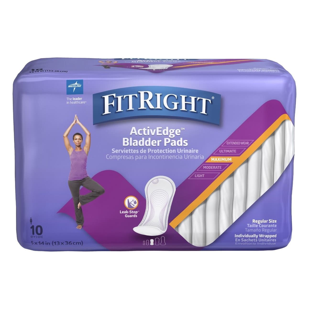 FitRight ActivEdge Women's Bladder Control Pads, Regular, Maximum Absorbency - Bag of 10 - Image 1