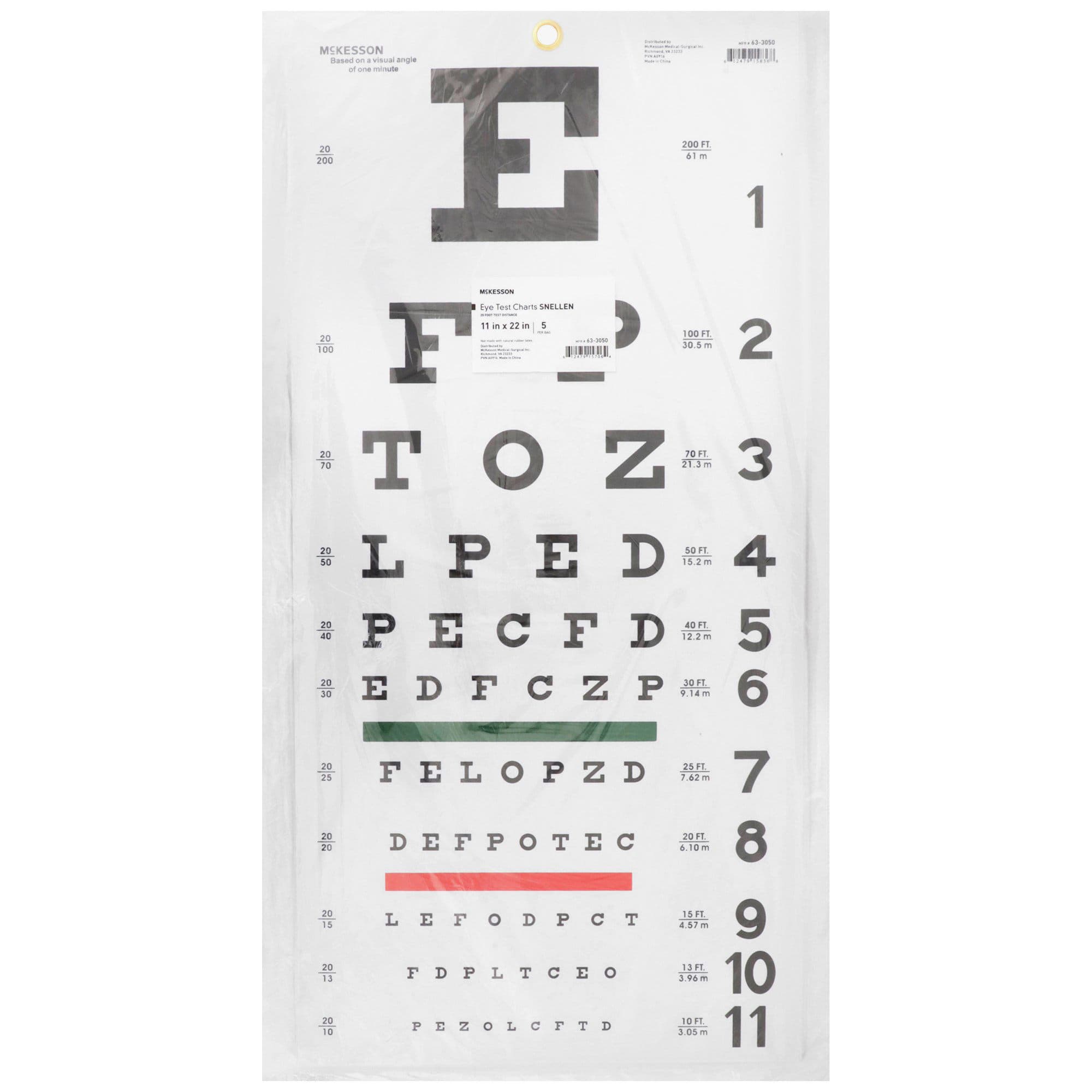 McKesson Eye Chart Matte Finish 11 X 22 Inch 20 Foot Distance, Sloan Letter - Each - Image 1