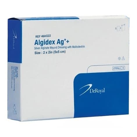DeRoyal Algidex Ag Silver Alginate Wound Dressing with Foam Back 2" x 2" - Box of 5 - Image 1