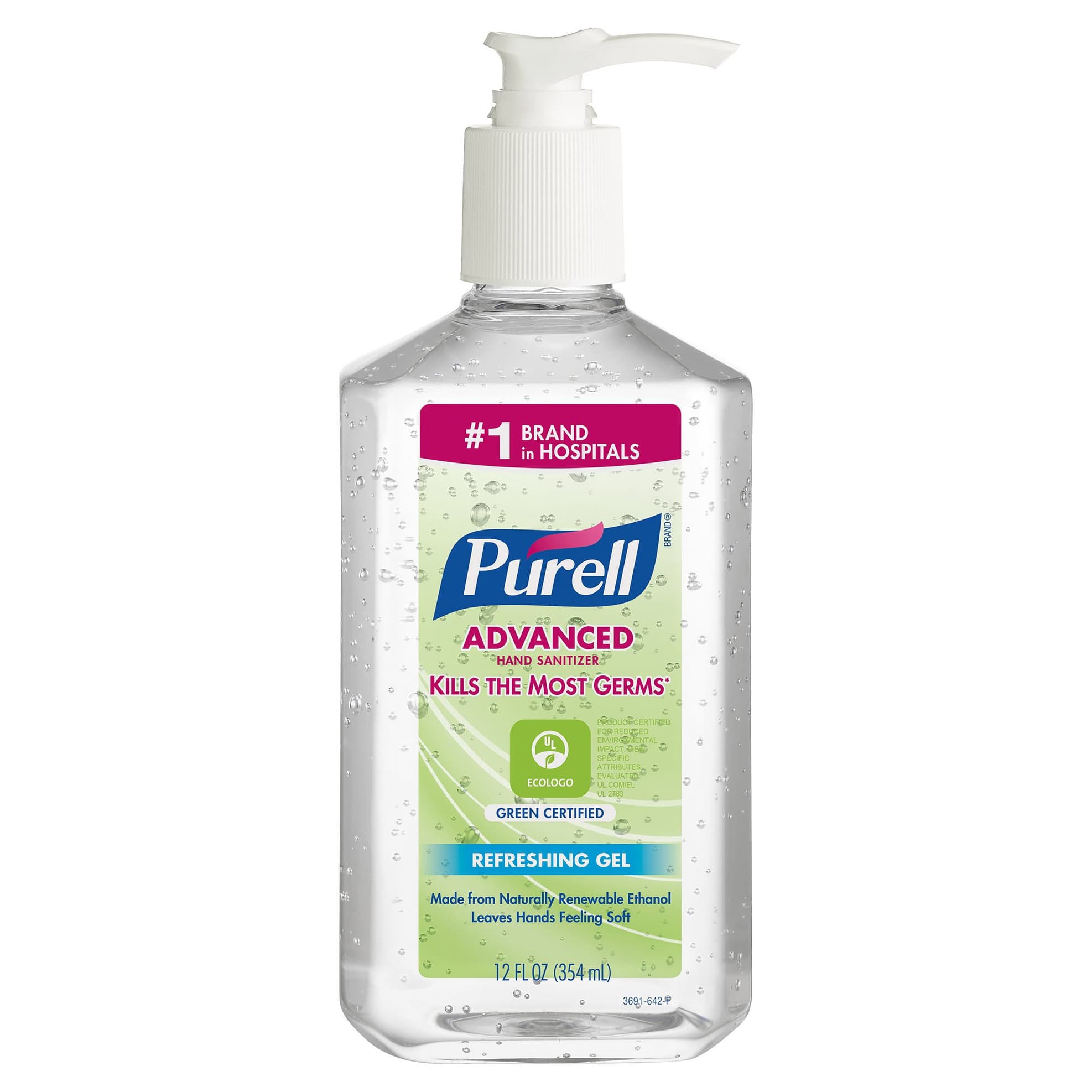 Purell Advanced Hand Sanitizer Green Certified Gel Ethyl Alcohol Bottle, 12 oz - Case of 12 - Image 1