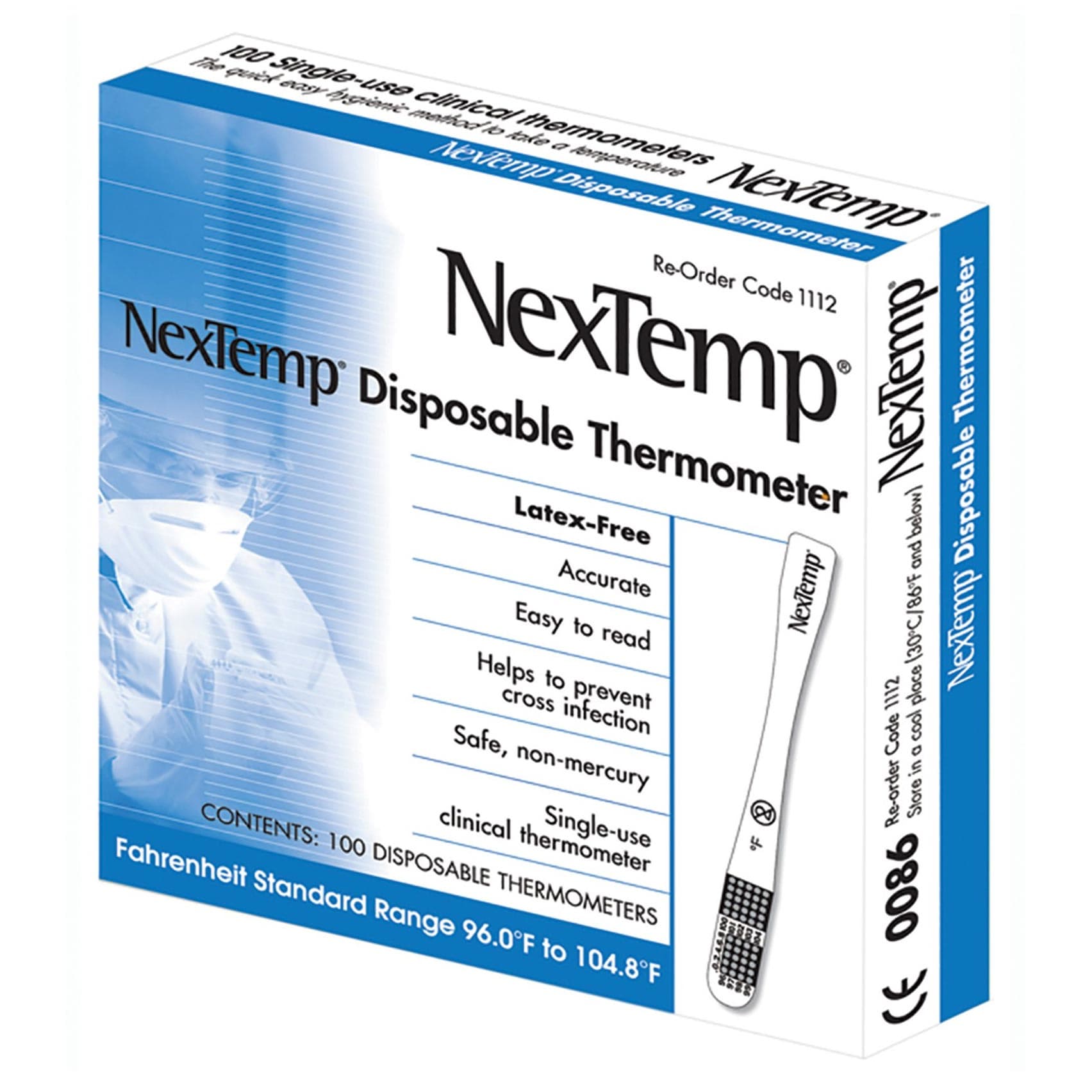 NexTemp Single Patient Skin Thermometer with Color Dots Display - Box of 100 - Image 1