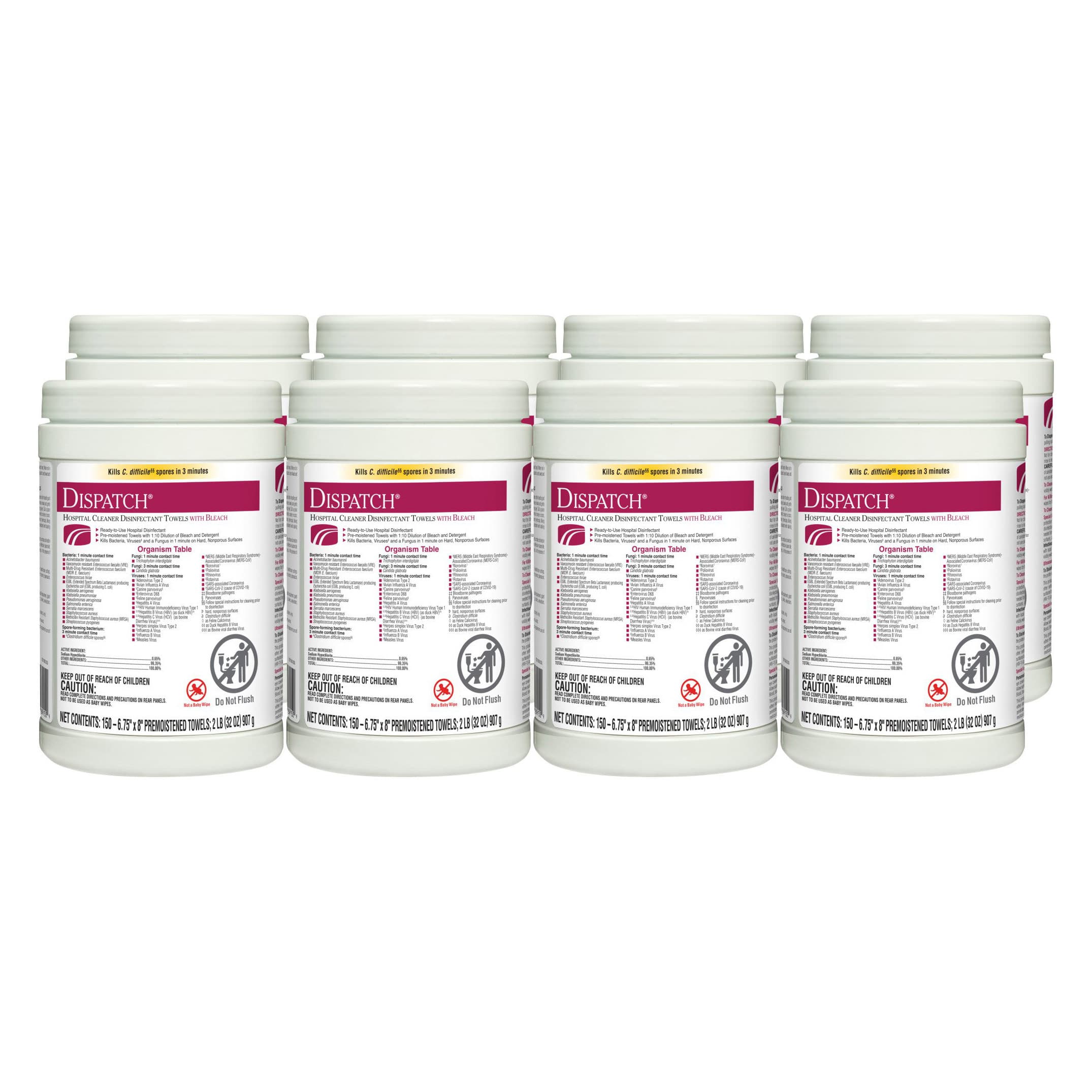 Dispatch with Bleach Surface Disinfectant Cleaner Canister Wipe, 6-3/4 x 8 Inch - Image 3