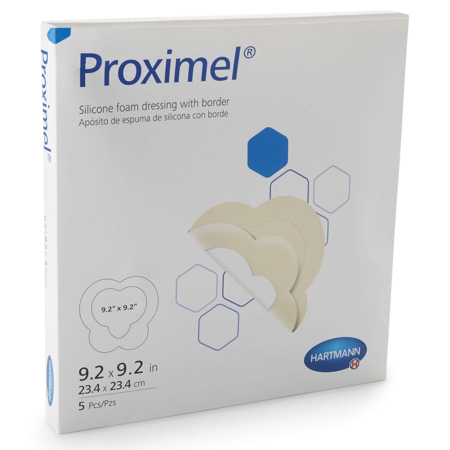 Proximel Large Sacrum Silicone Foam Dressing, 6-1/2 x 6-7/10 Inch - Box of 5 - Image 1