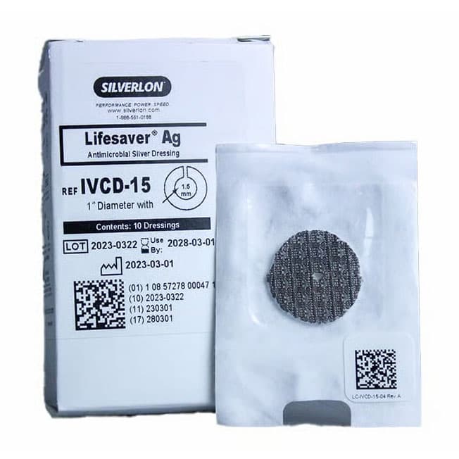 Silverlon LifeSaver Catheter Dressings 1 Inch x 1.55 mm Hole Diameter Sterile - Box of 10 - Image 1