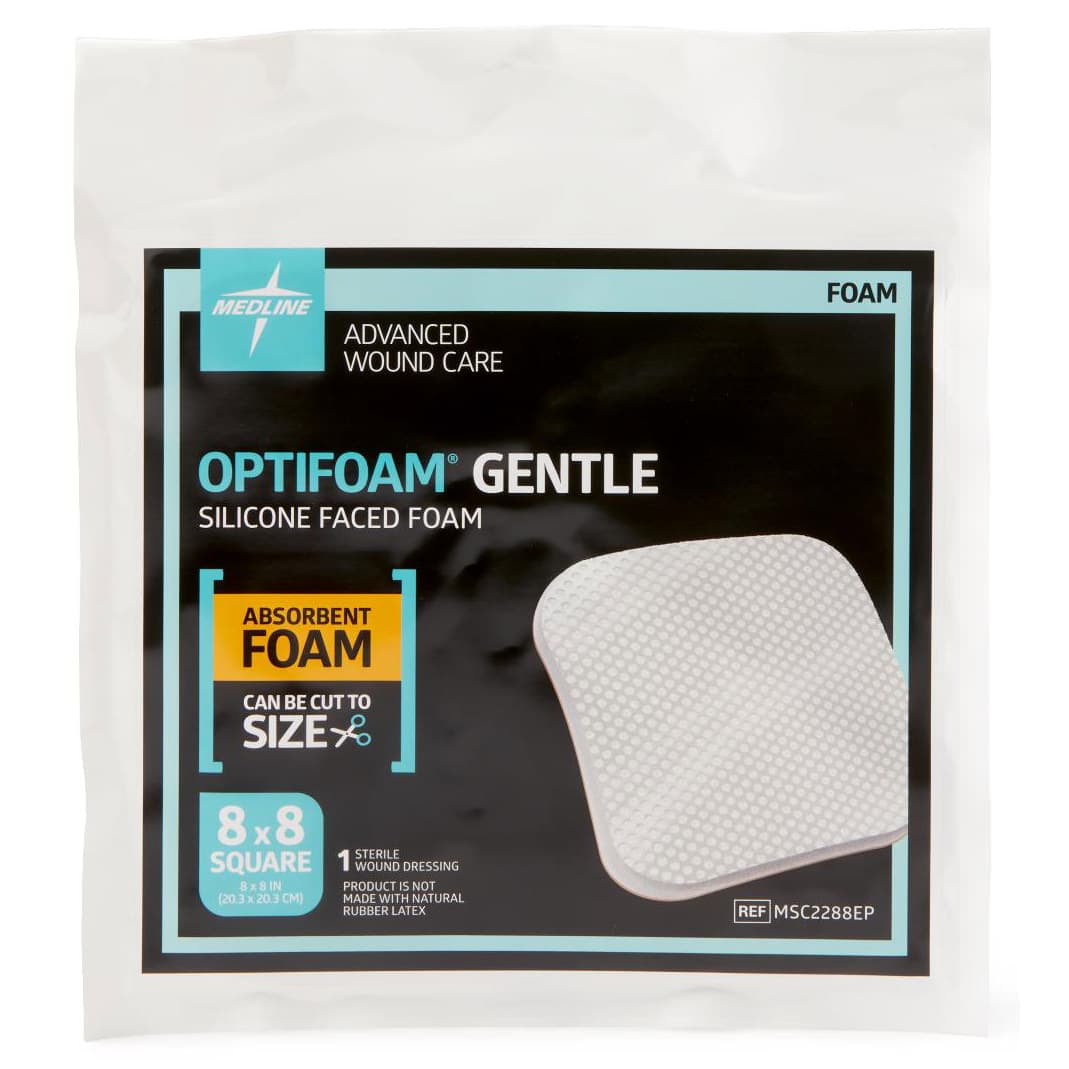 Optifoam Gentle Non-bordered Silicone-faced Foam Dressing, Sterile, 8 x 8 Inch - Each - Image 1