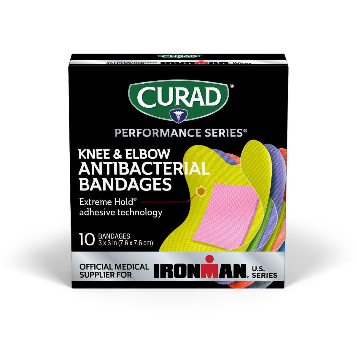 Curad Performance Series IRONMAN Bandages, Elbows and Knees, 3 x 3 Inch - Case of 240 - Image 1