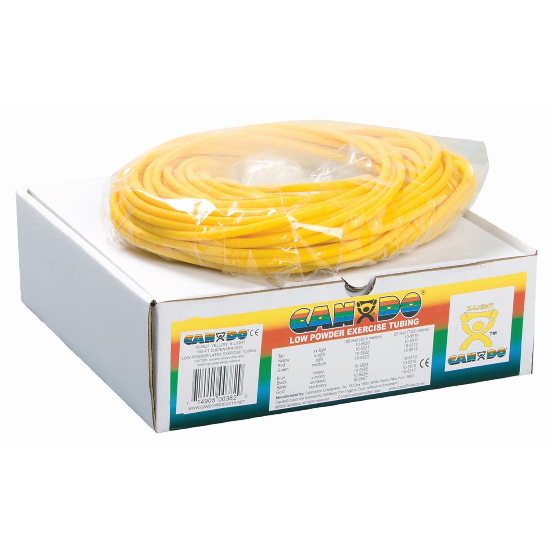 CanDo Latex Exercise Tubing, 100 Feet Dispenser Roll, Yellow, Extra Light - Image 1