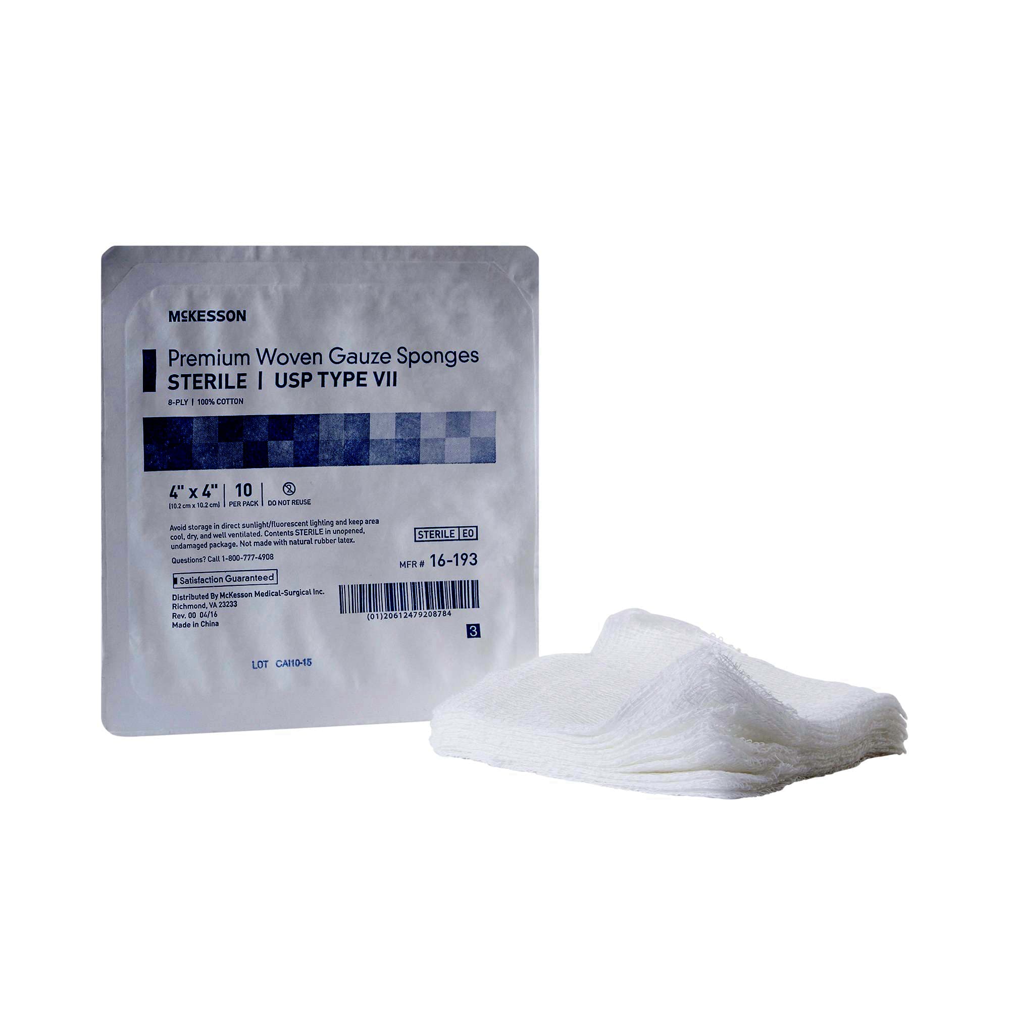 McKesson USP Type VII Gauze Sponge White Square Sterile - Image 1